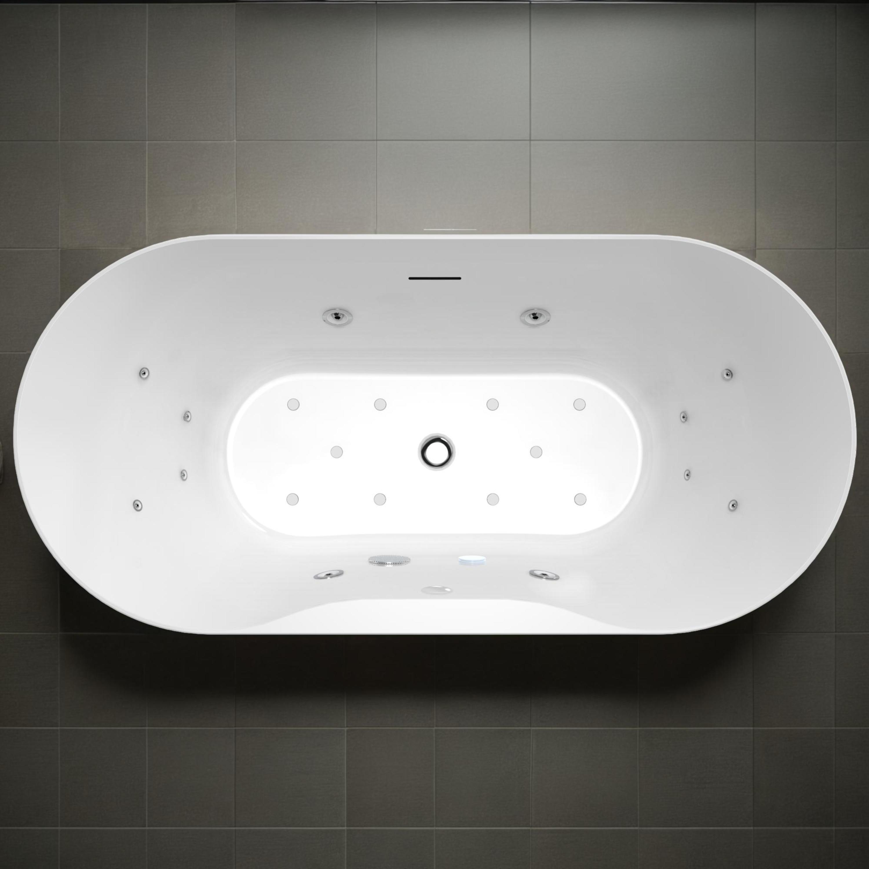 67-Inch White Acrylic Freestanding Whirlpool Bathtub with Chromotherapy