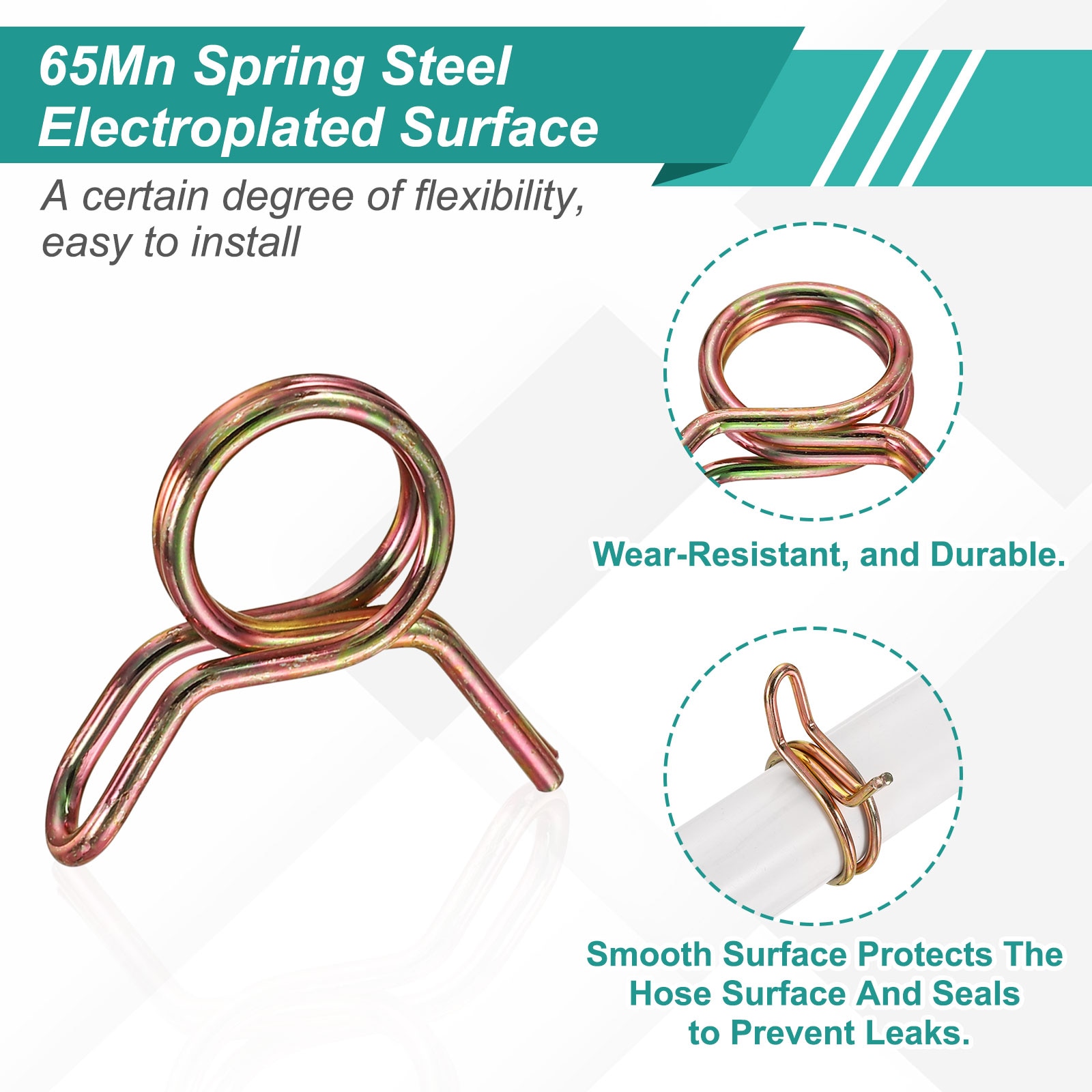 Harfington Double Wire Fuel Line Hose Clips 7mm ID 30pcs 65Mn Spring ...