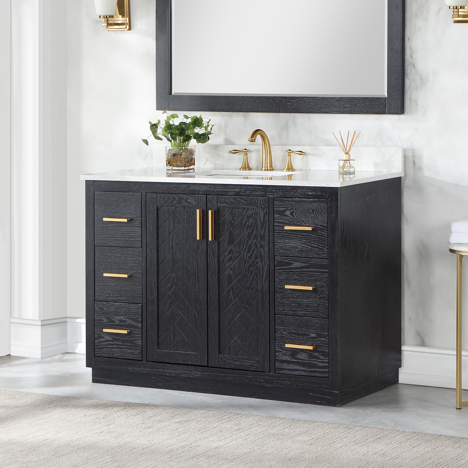 Gazsi 48" Black Oak Vanity with White Stone Top
