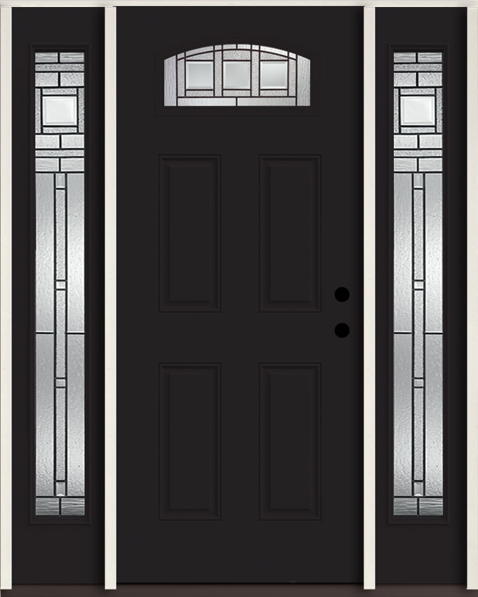 RELIABILT LO963606 Craftsman 60-in x 80-in x 4-5/8-in Fiberglass 1/4 lite Left-hand inswing Peppercorn Paint Painted Prehung Front Door with Sidelights Insulating core