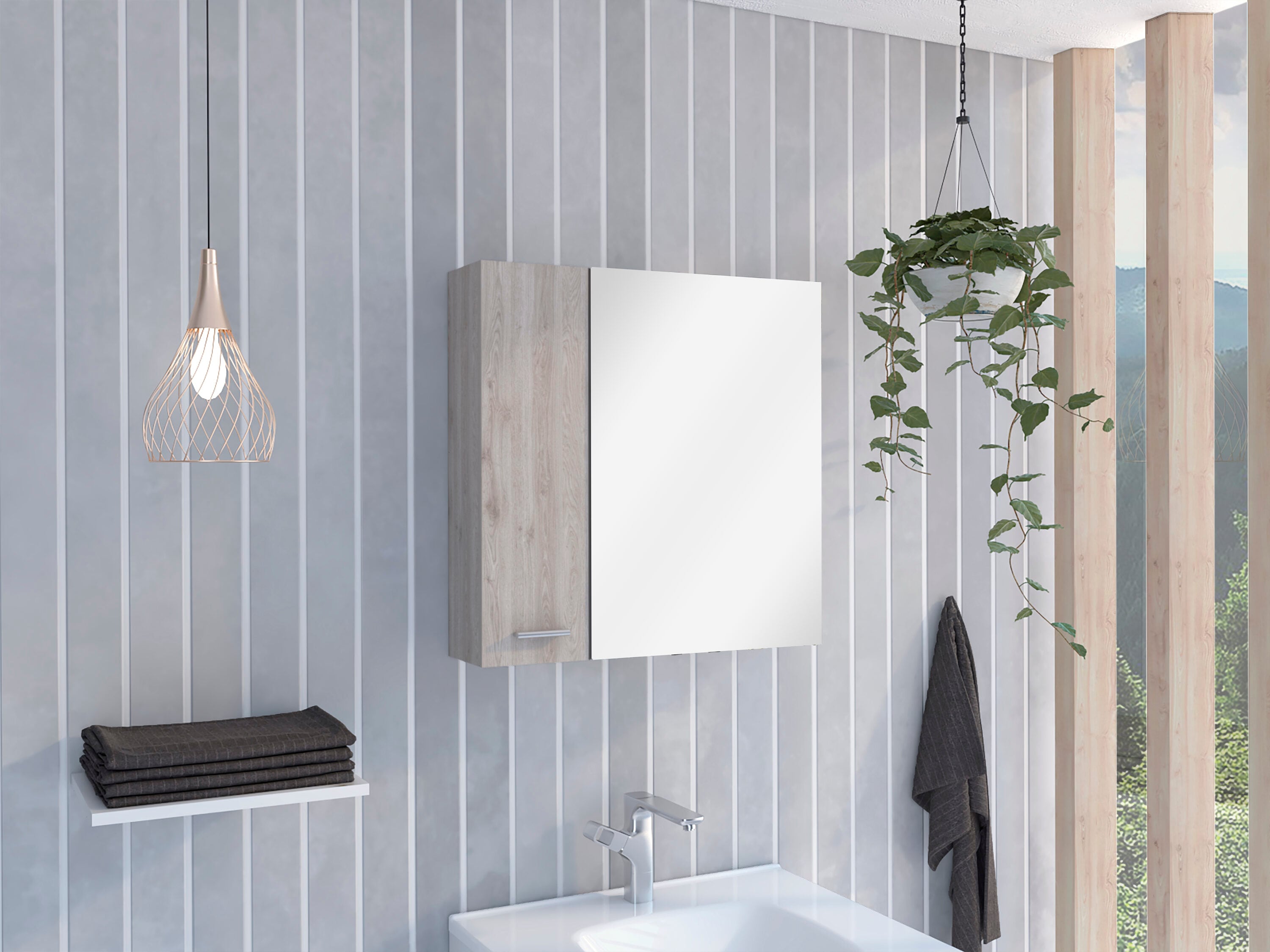 Huluwat Medicine Cabinet Mirror Double Door Four Interior Shelves