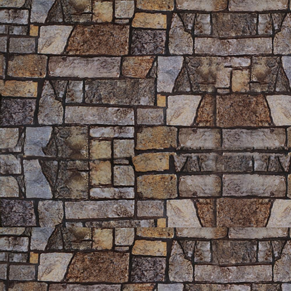 Dundee Deco MG-LU-B2611A Falkirk McGowen 35.5-Sq. Feet Grey, Brown, Orange, Blue Vinyl Paintable Textured Stone Self-adhesive Peel and Stick Wallpaper