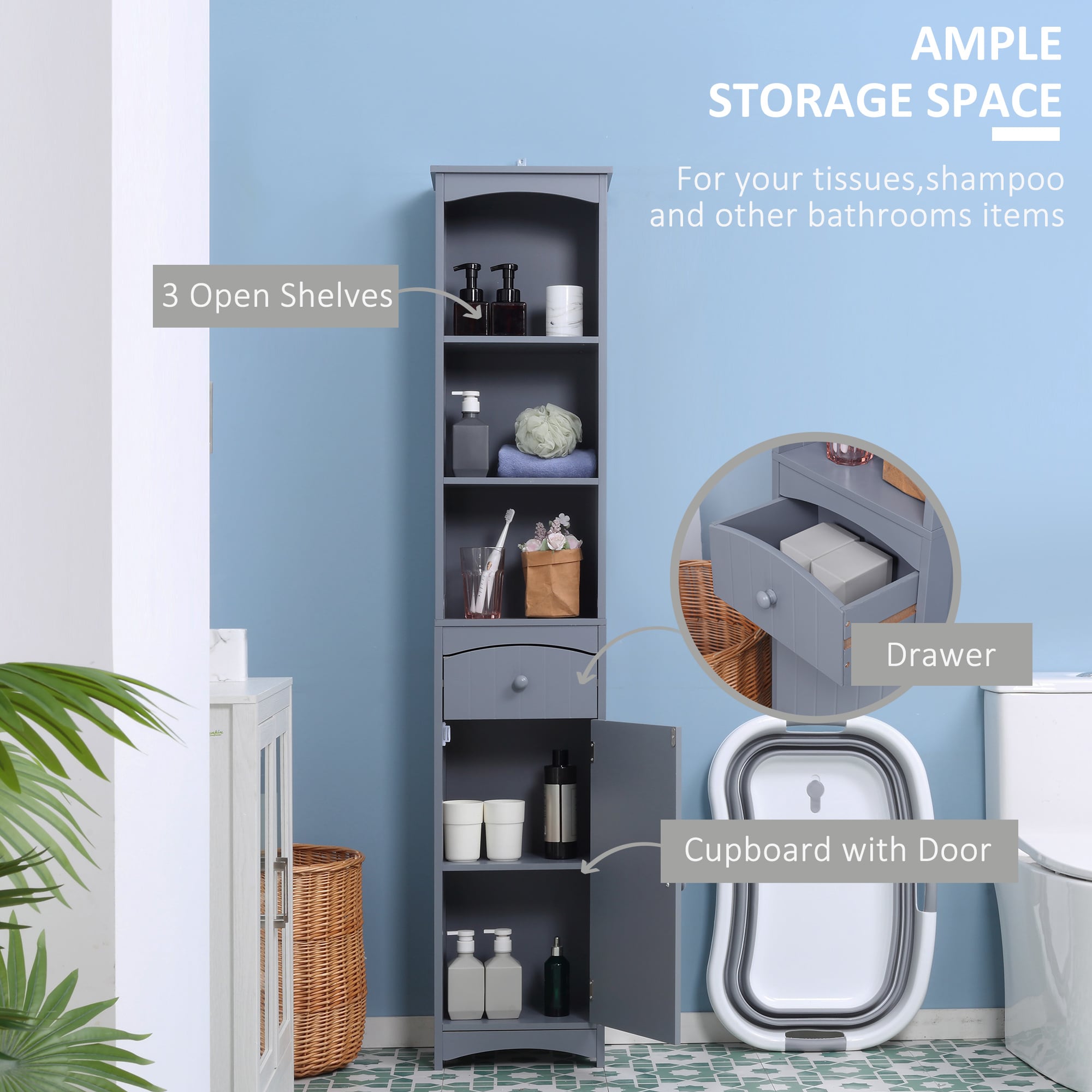 HomCom 834-077V01GY Linen-Cabinets - View #4