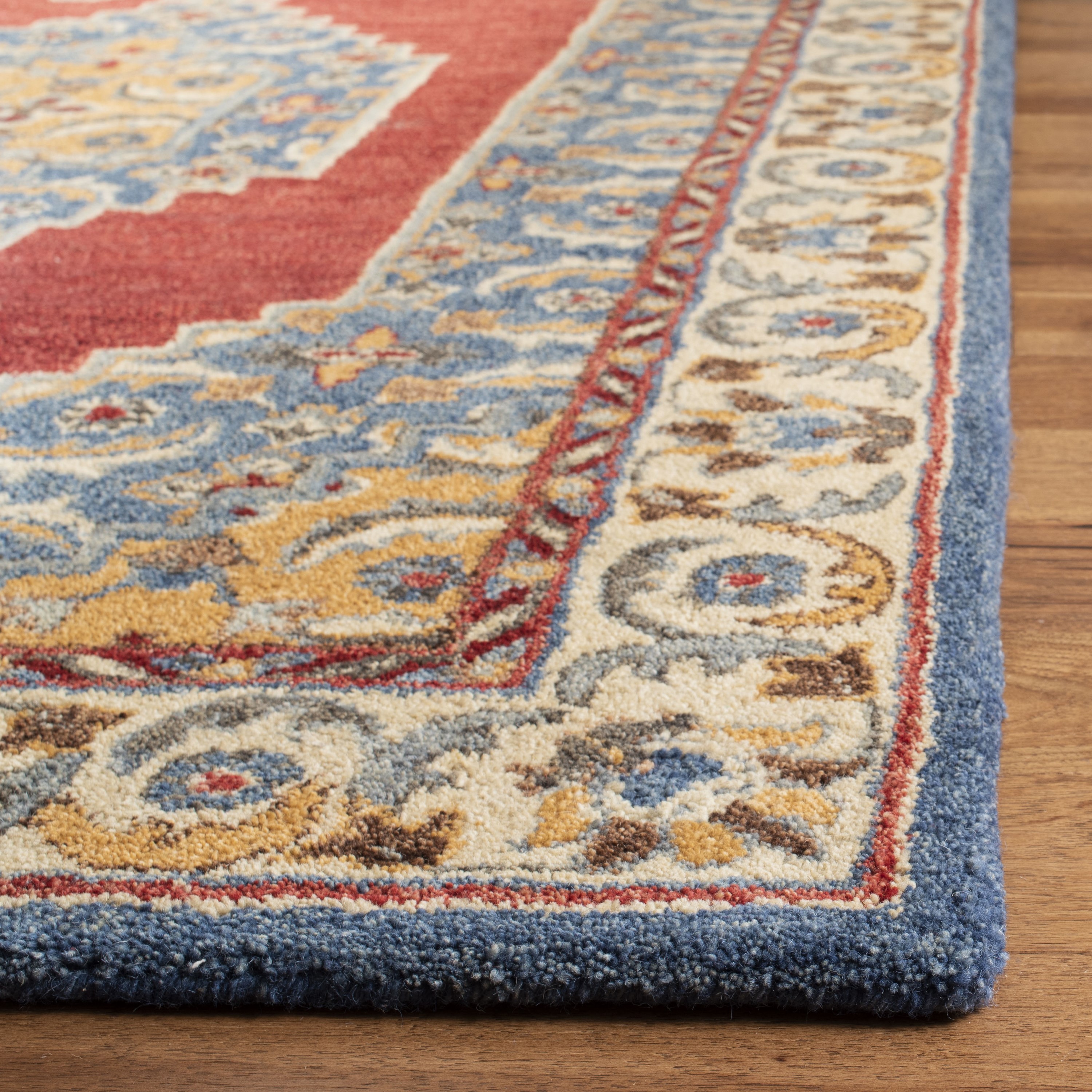 Antiquity Blue and Red Hand-Tufted Wool 8' x 10' Area Rug