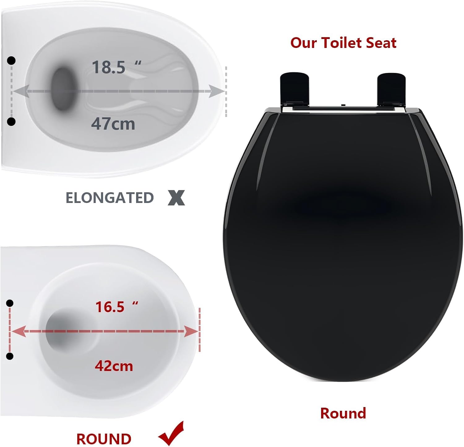 Qeetex DHZ-PHO-11GX7E2C 17 inch Round Toilet Seat with Toddler Seat Built in - Fits Both Adult and Child Soft Close Easy Installation Cleaning Comfortable Design Fits Standard Round Toilet Black