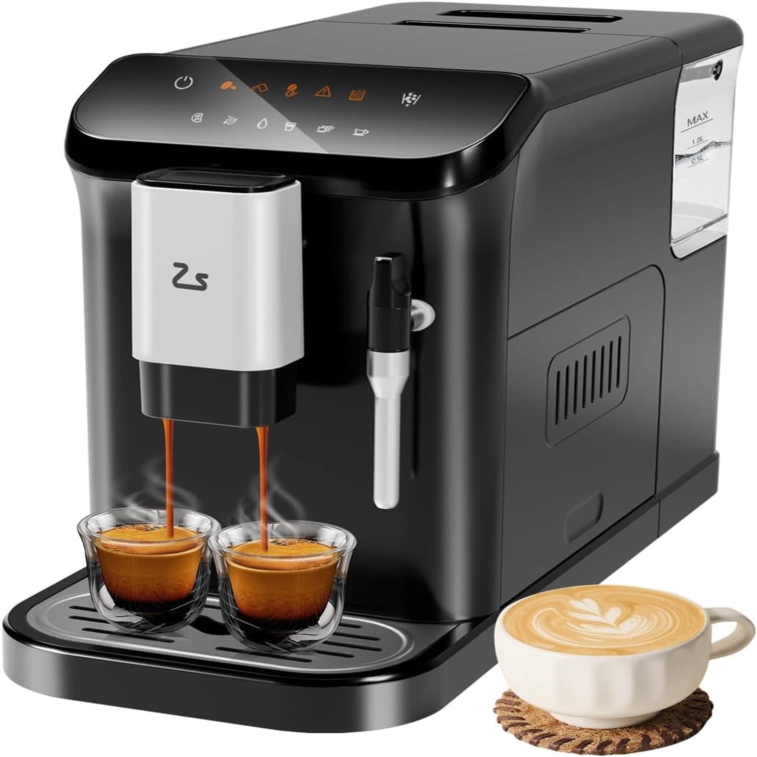 Qeetex LSHQQPHO-10CMYMUI Fully automatic espresso machine with milk frother built-in coffee bean grinder 20 bar touch screen coffee machine with 15 litre water tank (manual milk frother)