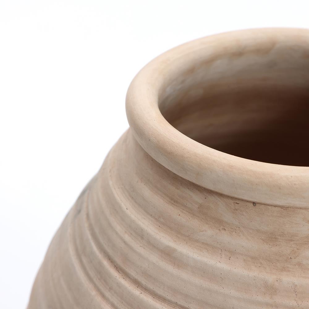 Rustic Light Brown Ribbed Ceramic Urn Vase 13.2-Inch Tall