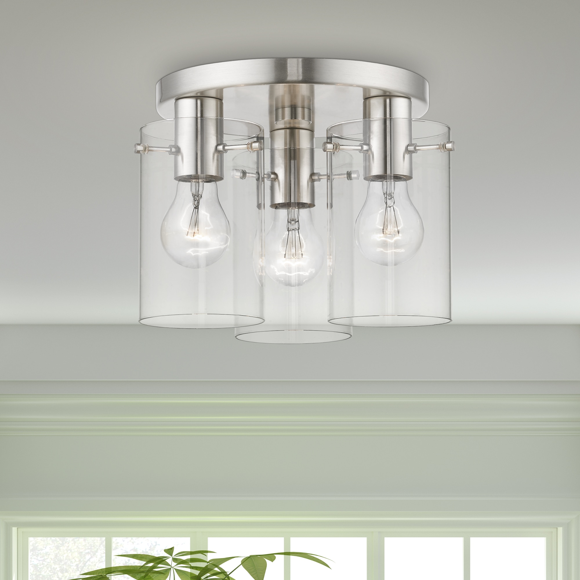 Munich Contemporary 3-Light Indoor/Outdoor Flush Mount in Brushed Nickel