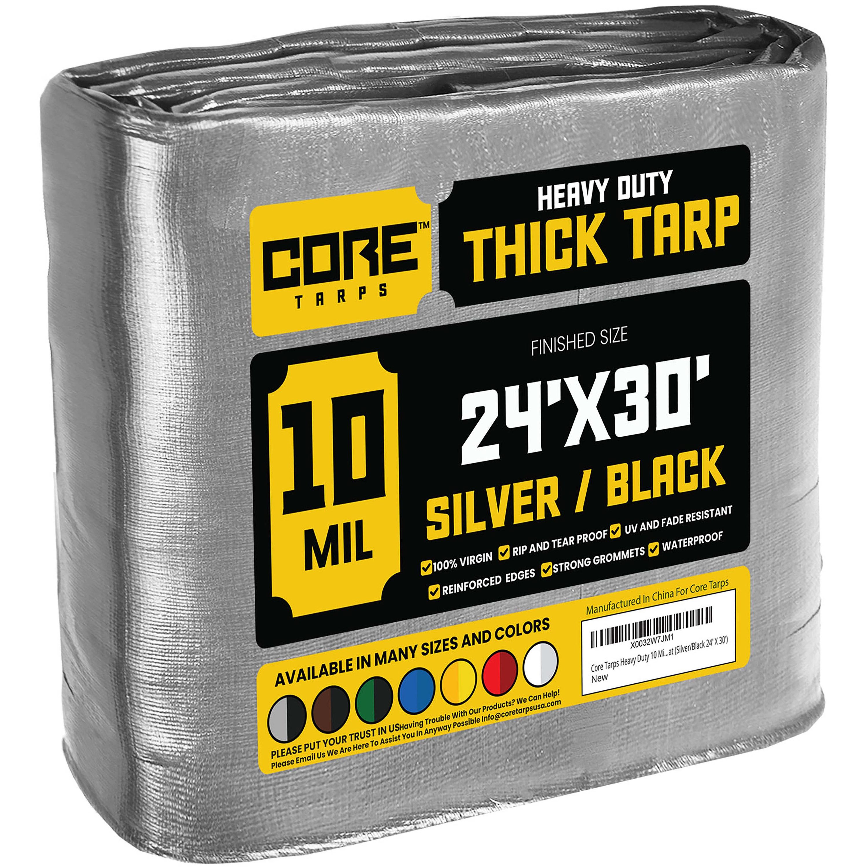 Core Tarps CT-601-24X30 24-ft x 30-ft Silver Waterproof Commercial Polyethylene 10-Mils Tarp
