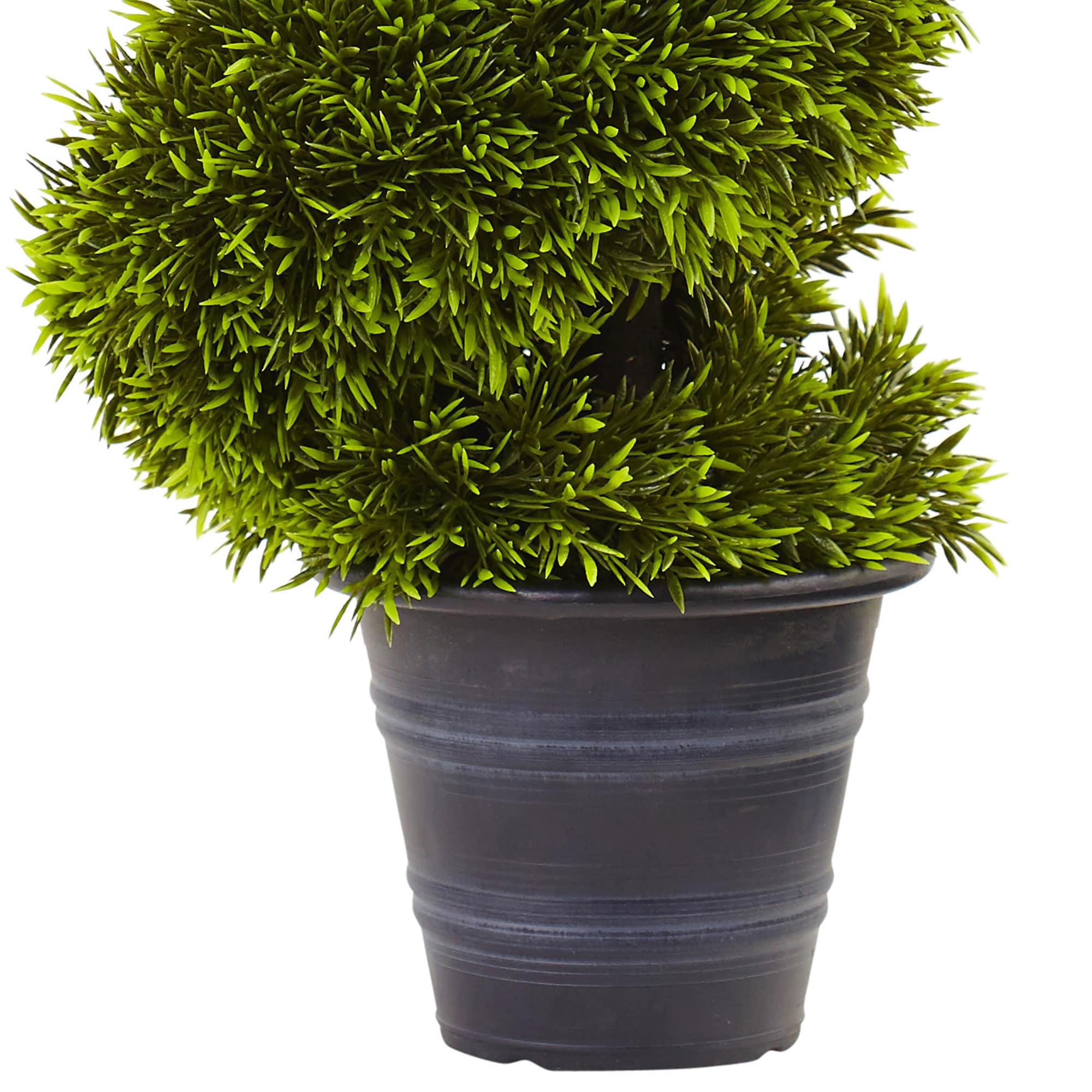 3' Green Plastic Grass Spiral Topiary with Black Planter