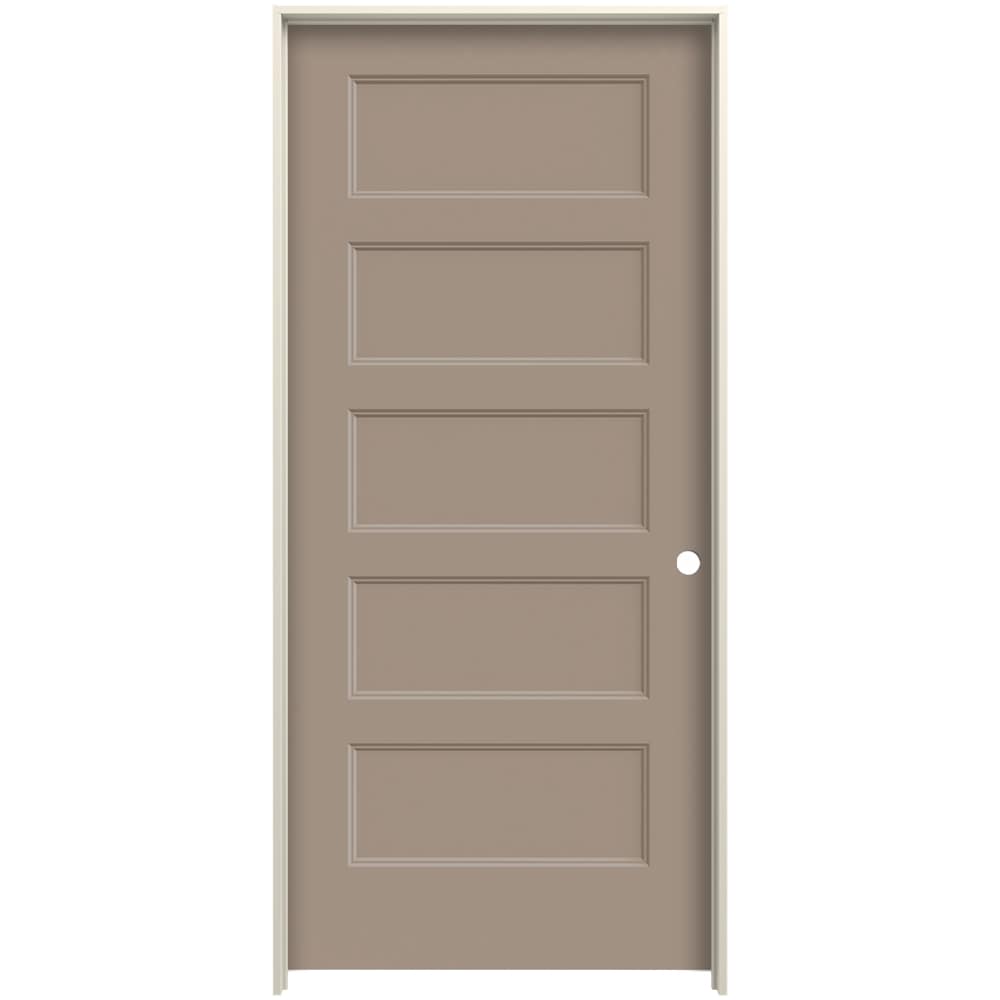 JELD-WEN LOWOLJW226200262 24-in x 80-in Pottery Solid Core 5-panel Equal Left Hand Smooth Prefinished Molded Composite Flat Jamb Single Prehung Interior Door