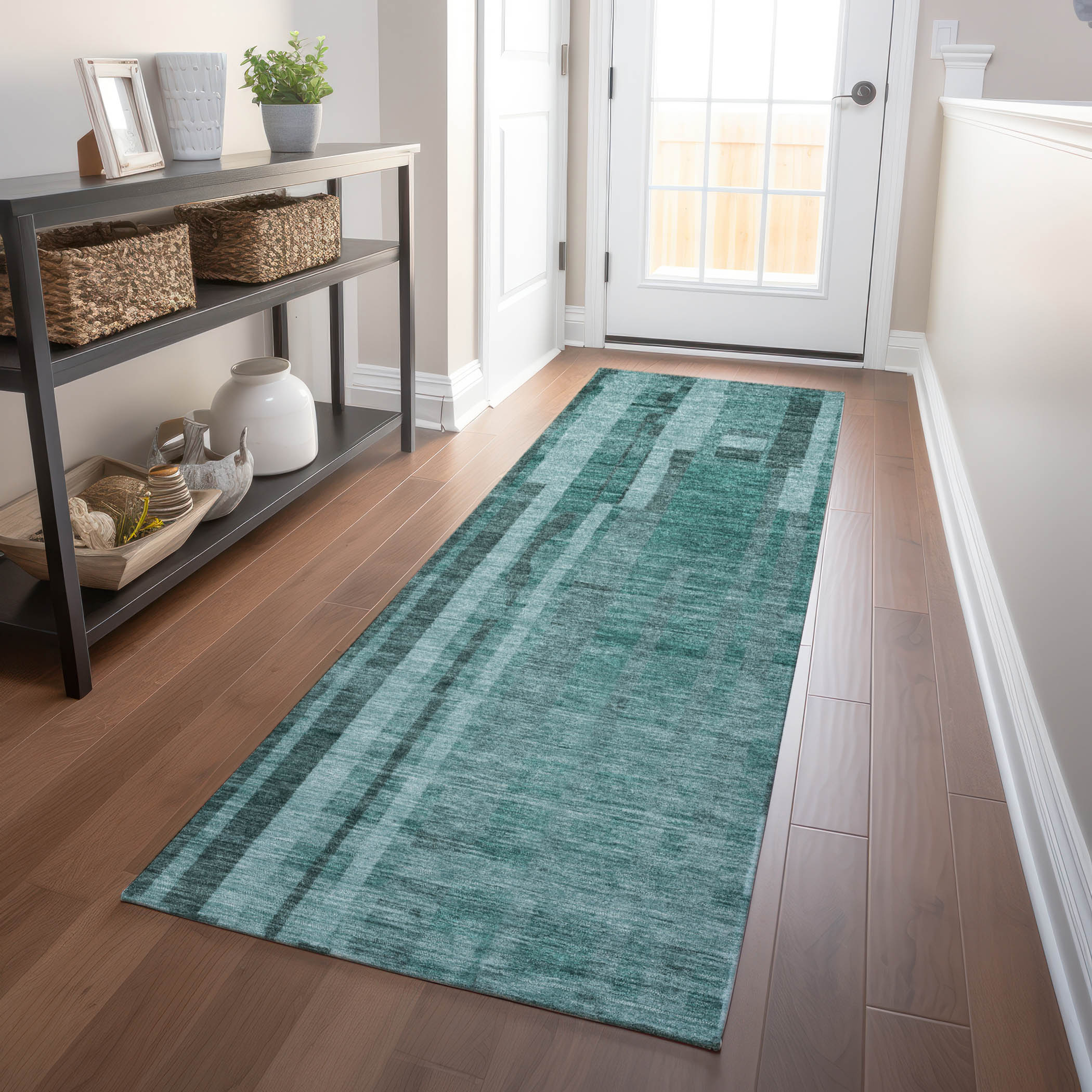 Addison Rugs ACN1063TE2X8 Chantille ACN1063TE 2 x 7 (ft) Polyester Teal Rectangular Indoor/Outdoor Geometric Machine washable Runner rug