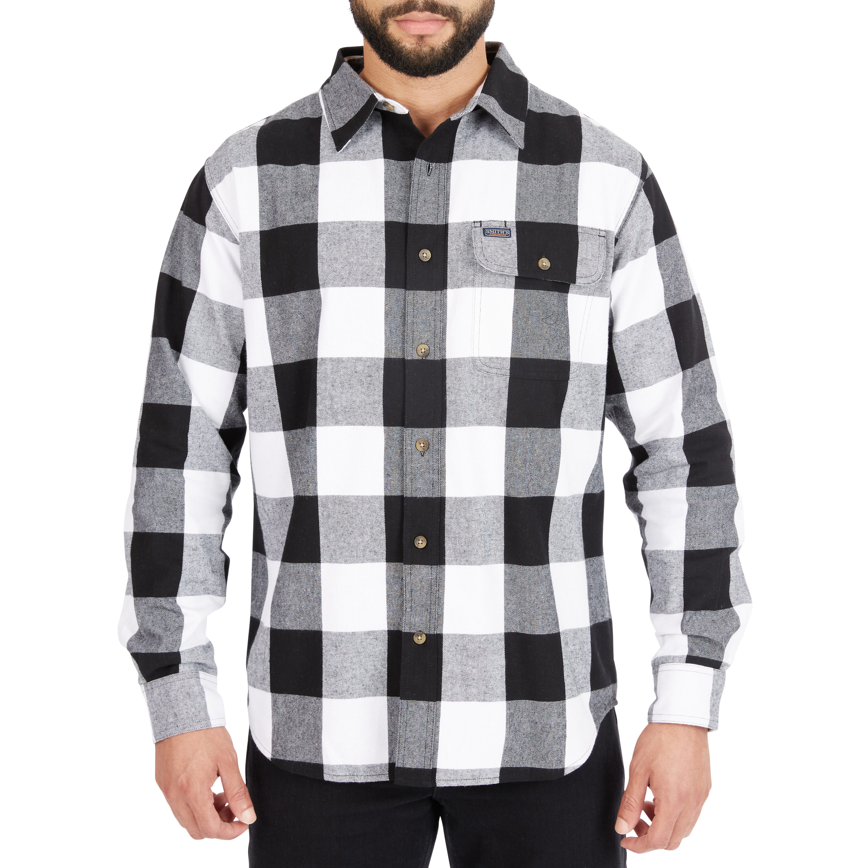 Men's Flannel Shirt in Black & White Buffalo Check - Thursday