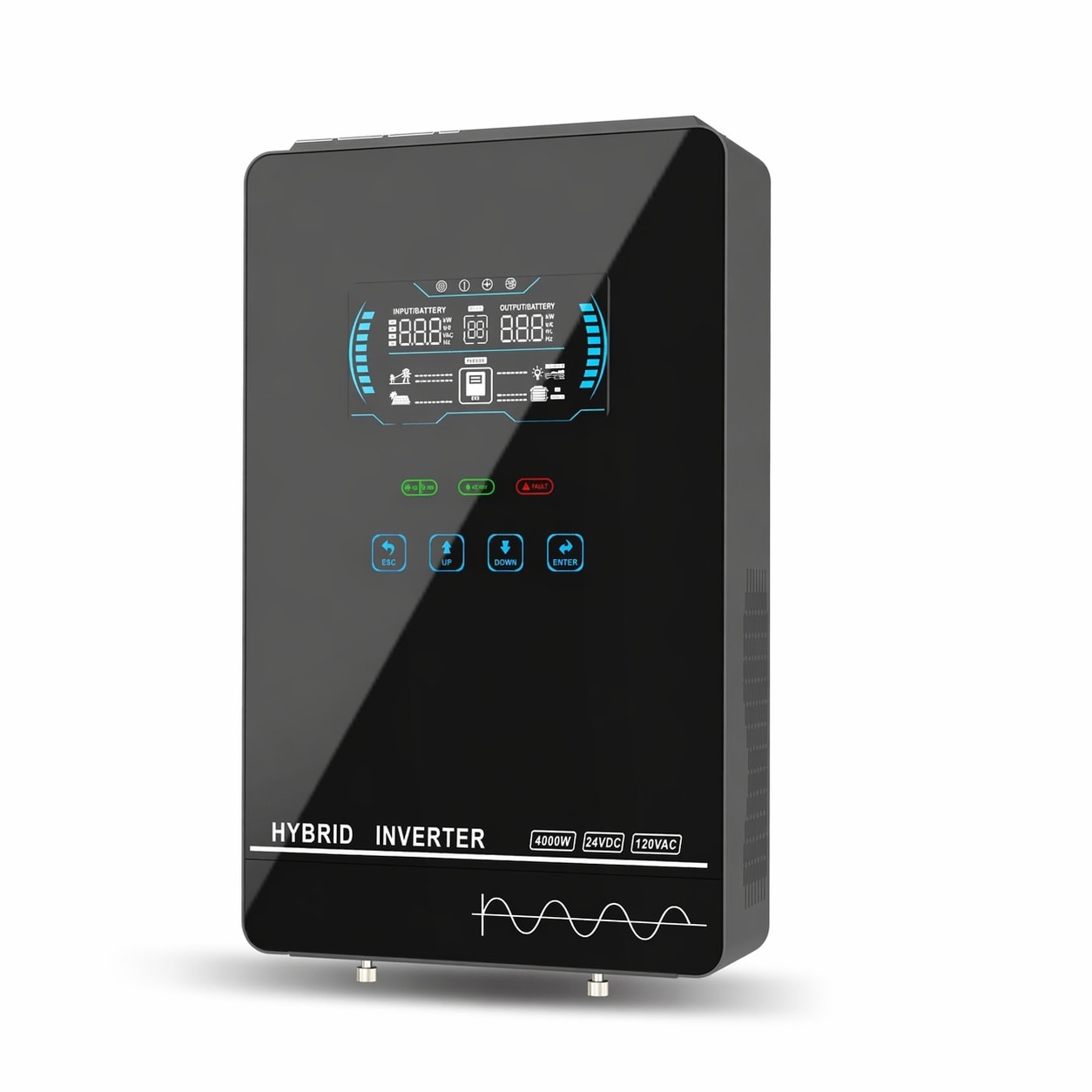 Misopily  Hybrid Solar Inverter 4000 Watt Pure Sine Wave Power Converter DC 24V to AC 120V Glass Top LCD Display 140A MPPT Charge Controller
