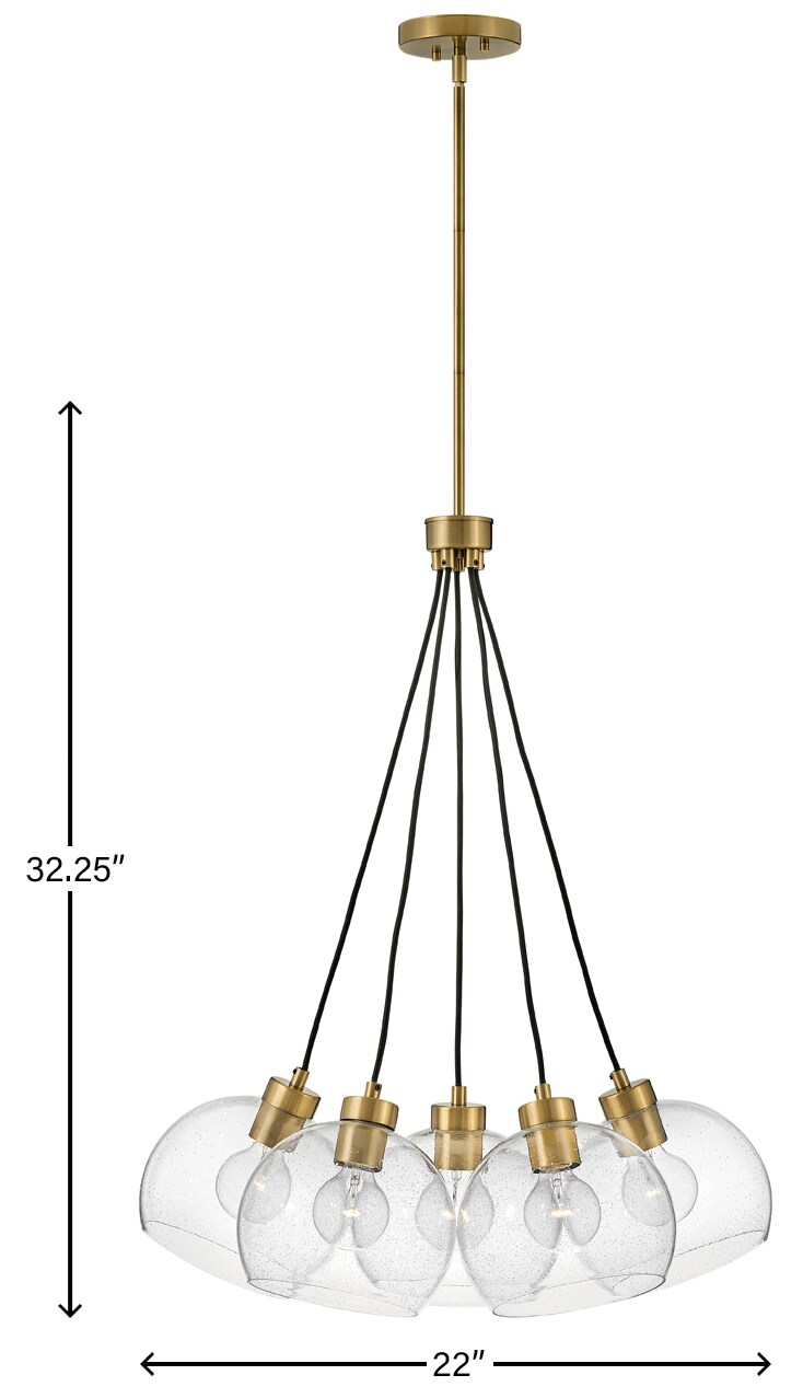 Rumi Modern 5-Light Pendant in Lacquered Brass with Clear Seedy Glass