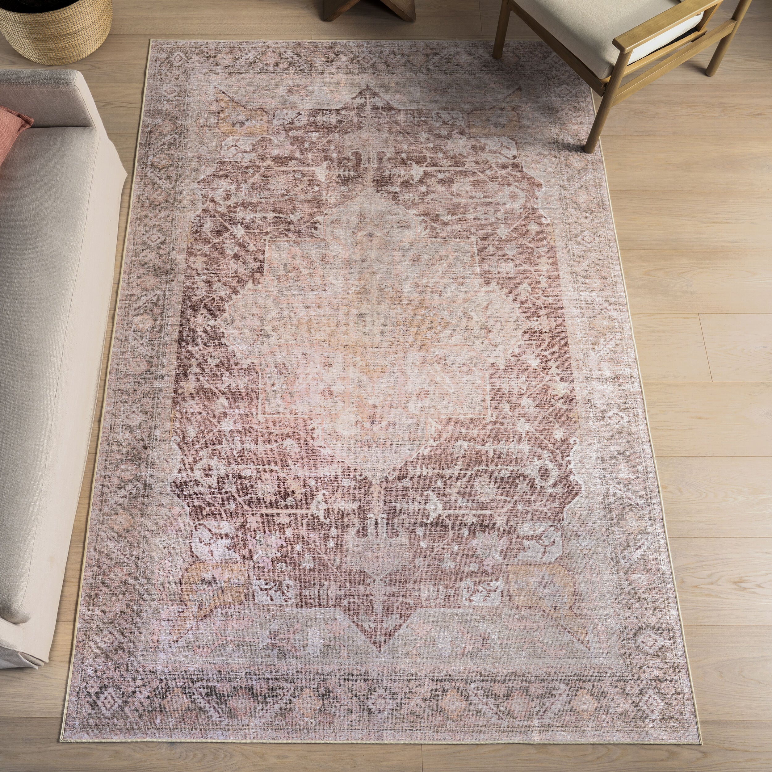 nuLOOM 200HJVL27A-26010 Rora SplashGuard Medallion Machine Washable 2ft. 6in. x 10ft. Pale Pink Area Rug