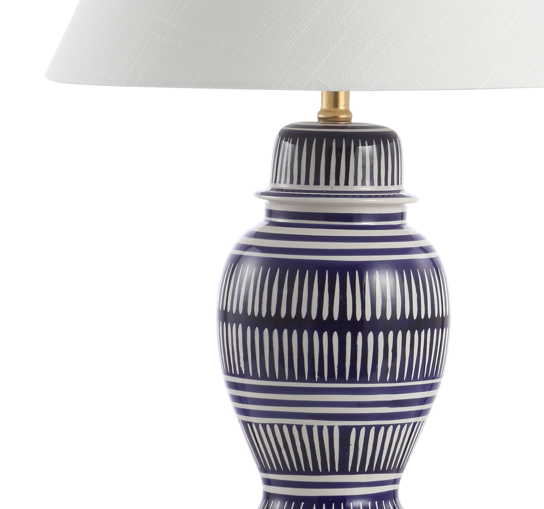 27" Navy and White Ceramic Coastal Table Lamp with Gold Accents