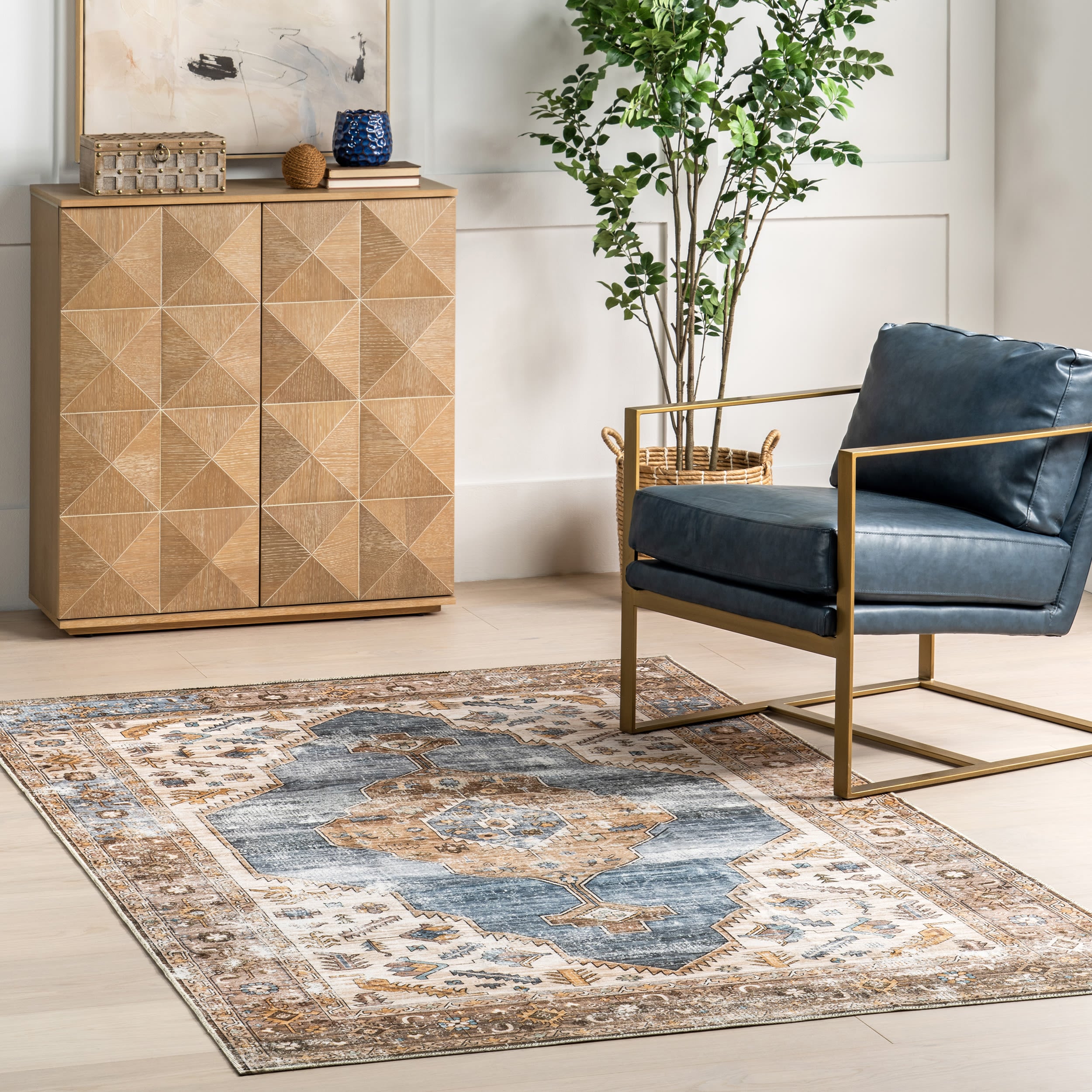 nuLOOM BIRV03B-508 Gracie 5 x 8 (ft) Loomed Polyester Blue Rectangular Indoor Medallion Machine washable Area rug