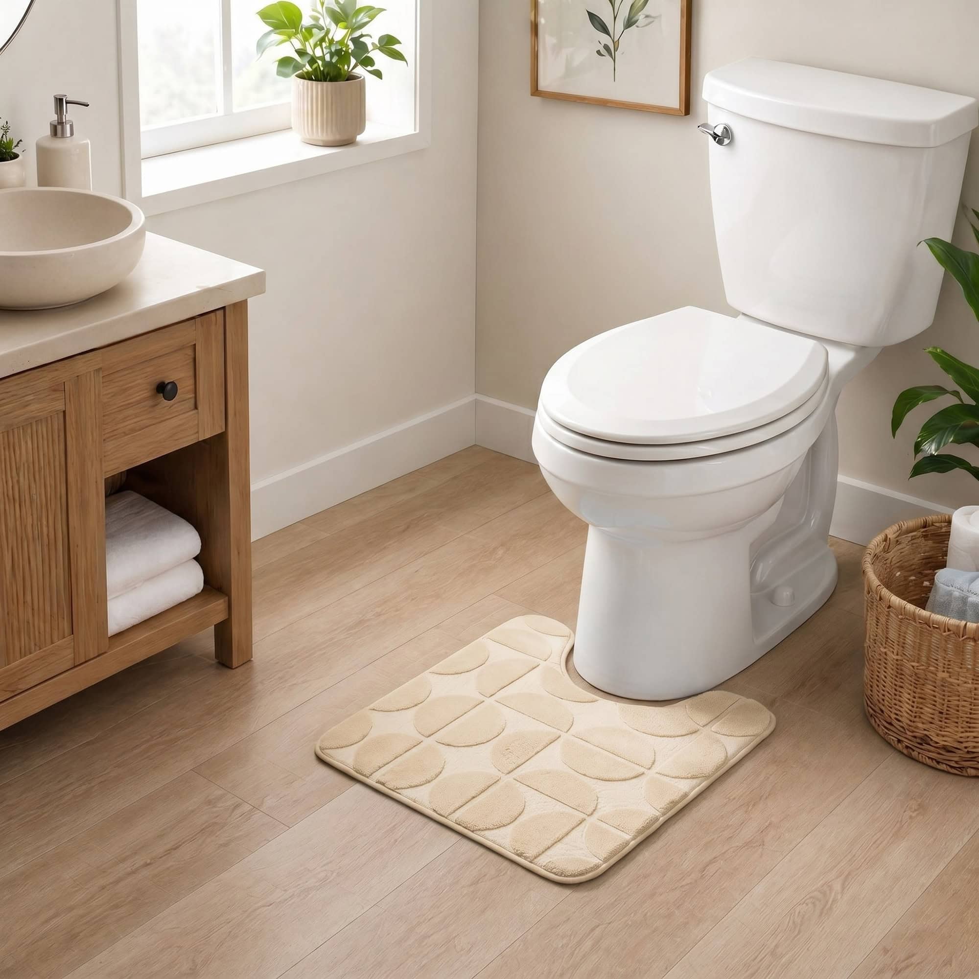 EVIDECO FRENCH HOME GOODS 19.7 x 17.7-in Demi-Lune Memory Foam U-Shape Toilet Contour Mat Cream in