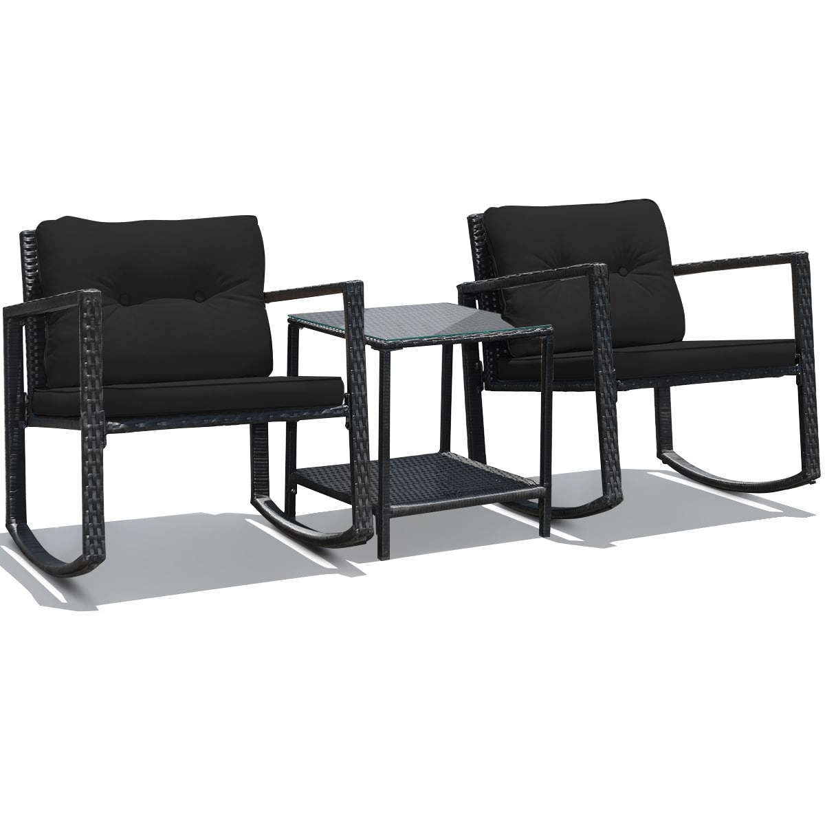 LIVIZA OUJ62861DK 3 -Piece Wicker Patio Conversation Set with Black Cushions
