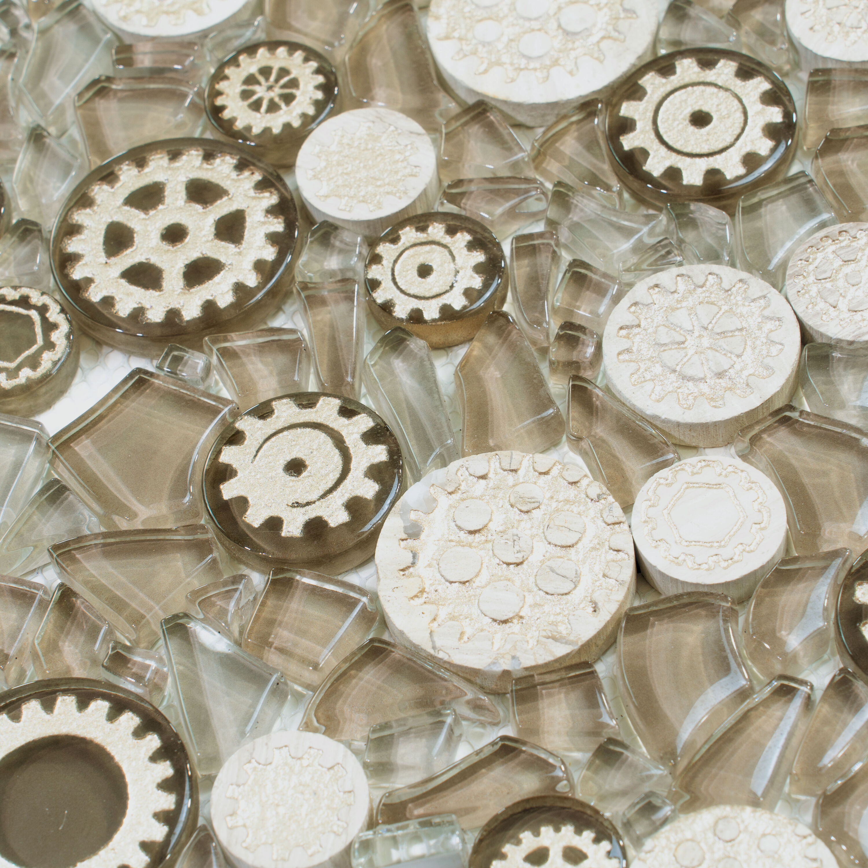 Gold and Beige Circular Patterned Glass Wall Tile