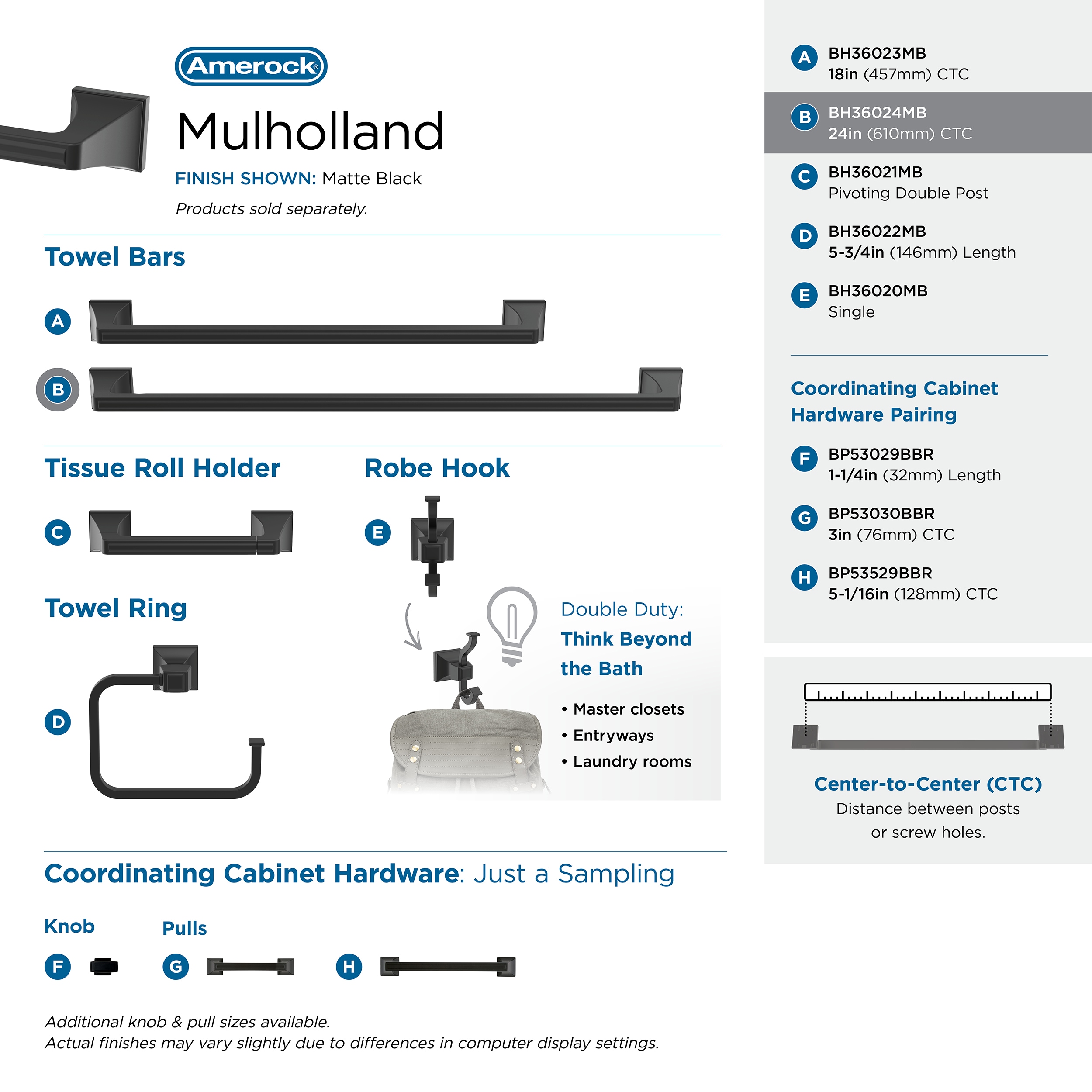 Mulholland Matte Black 24-Inch Metal Towel Bar