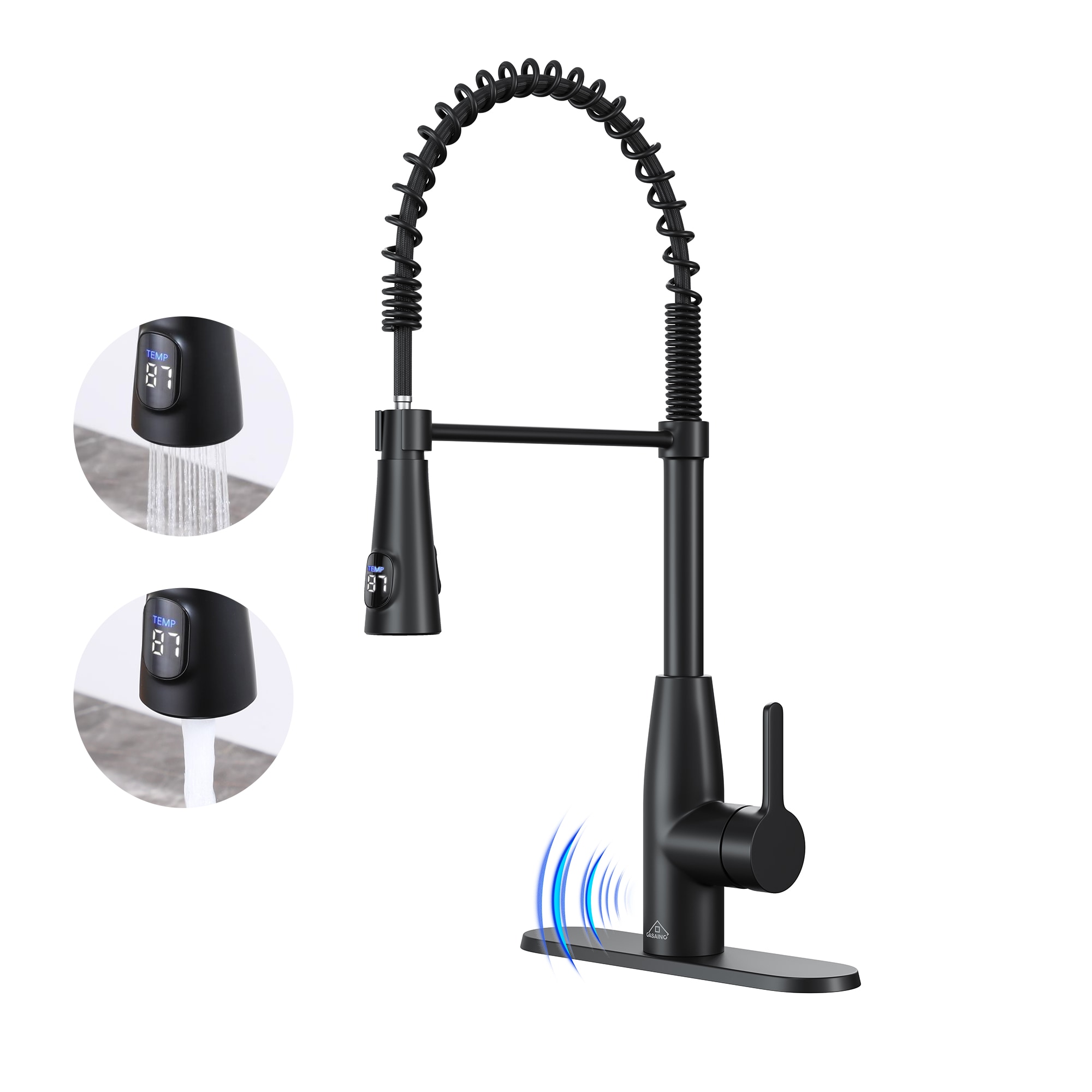 Mondawe MD-D91-BN Matte Black Single Handle Deck-mount Pull-down Kitchen Faucet with Sprayer ( Deck Plate Included )