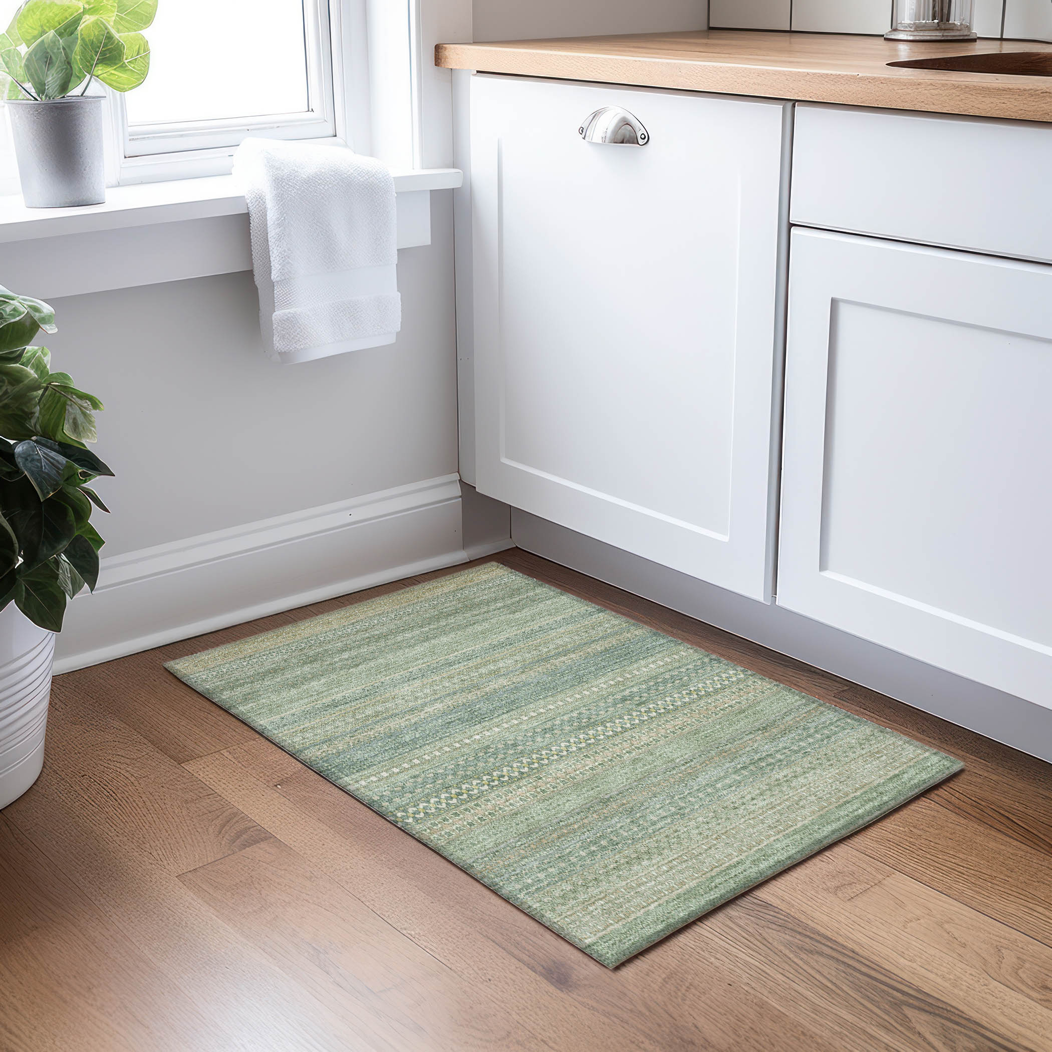 Aloe Green Synthetic Flat Woven Rectangular Rug