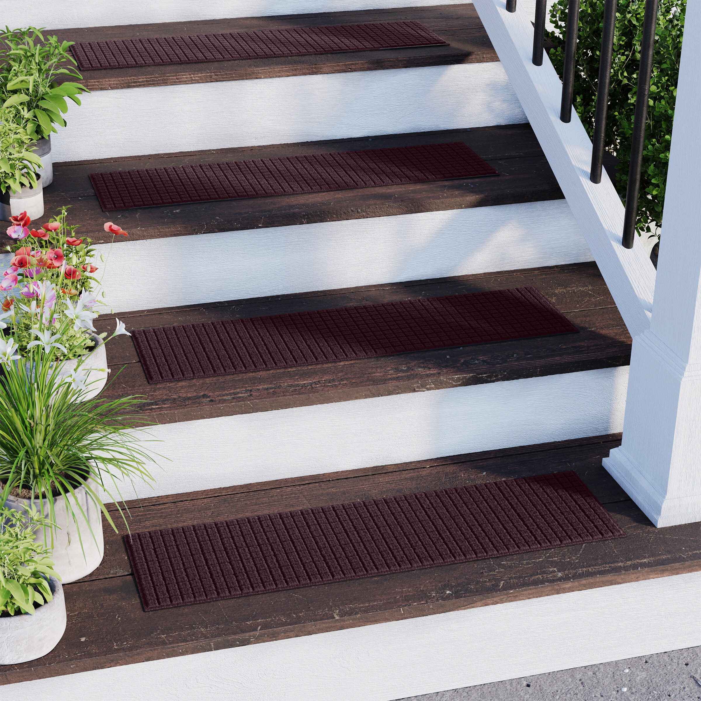 Bungalow Flooring 20266601 WaterHog Polyester Bordeaux Rectangular Indoor/Outdoor Geometric Stair tread rug