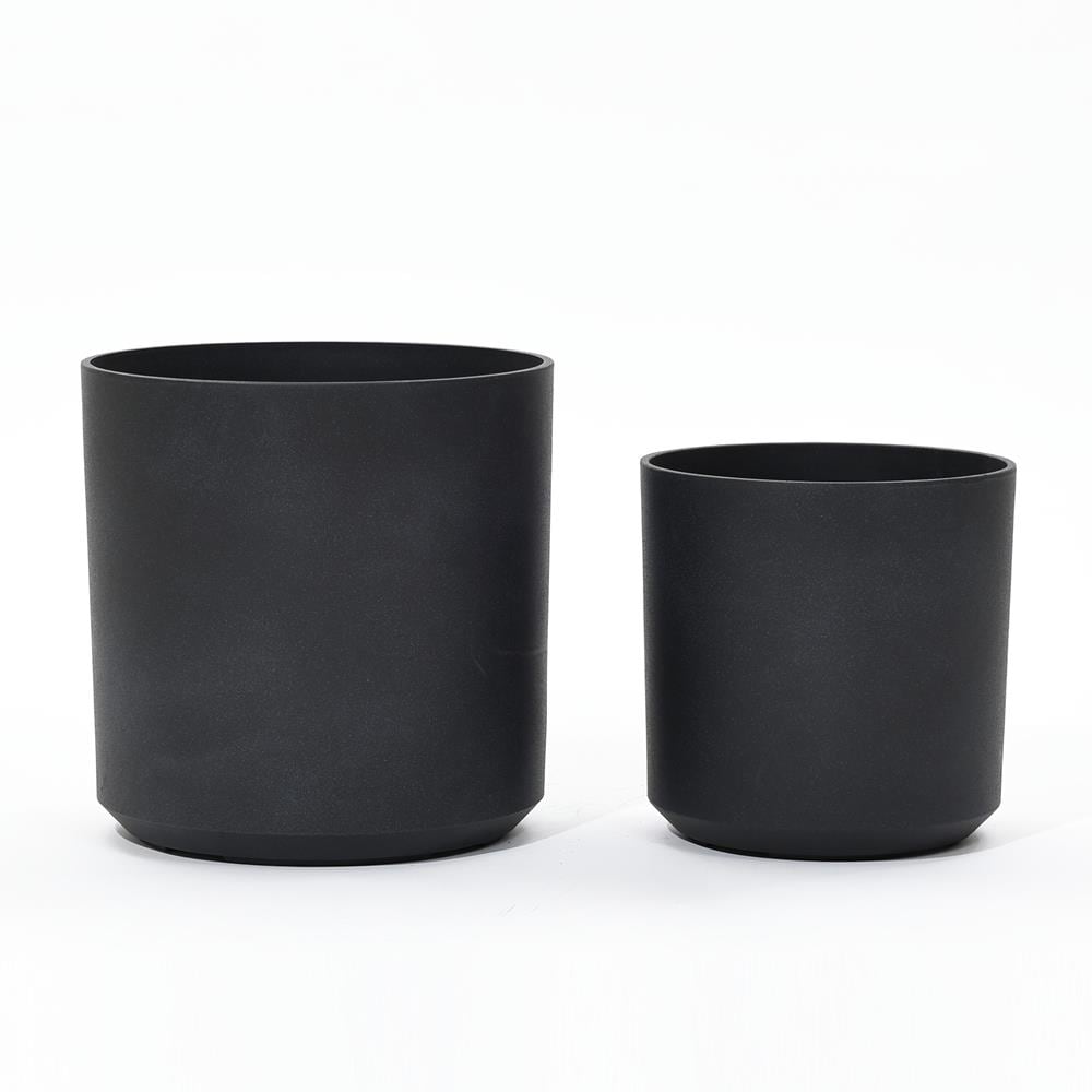 LuxenHome WHPL2033-B Round 13.62-Inches W Medium Black Mixed/Composite Indoor/Outdoor Planter with Drainage Holes