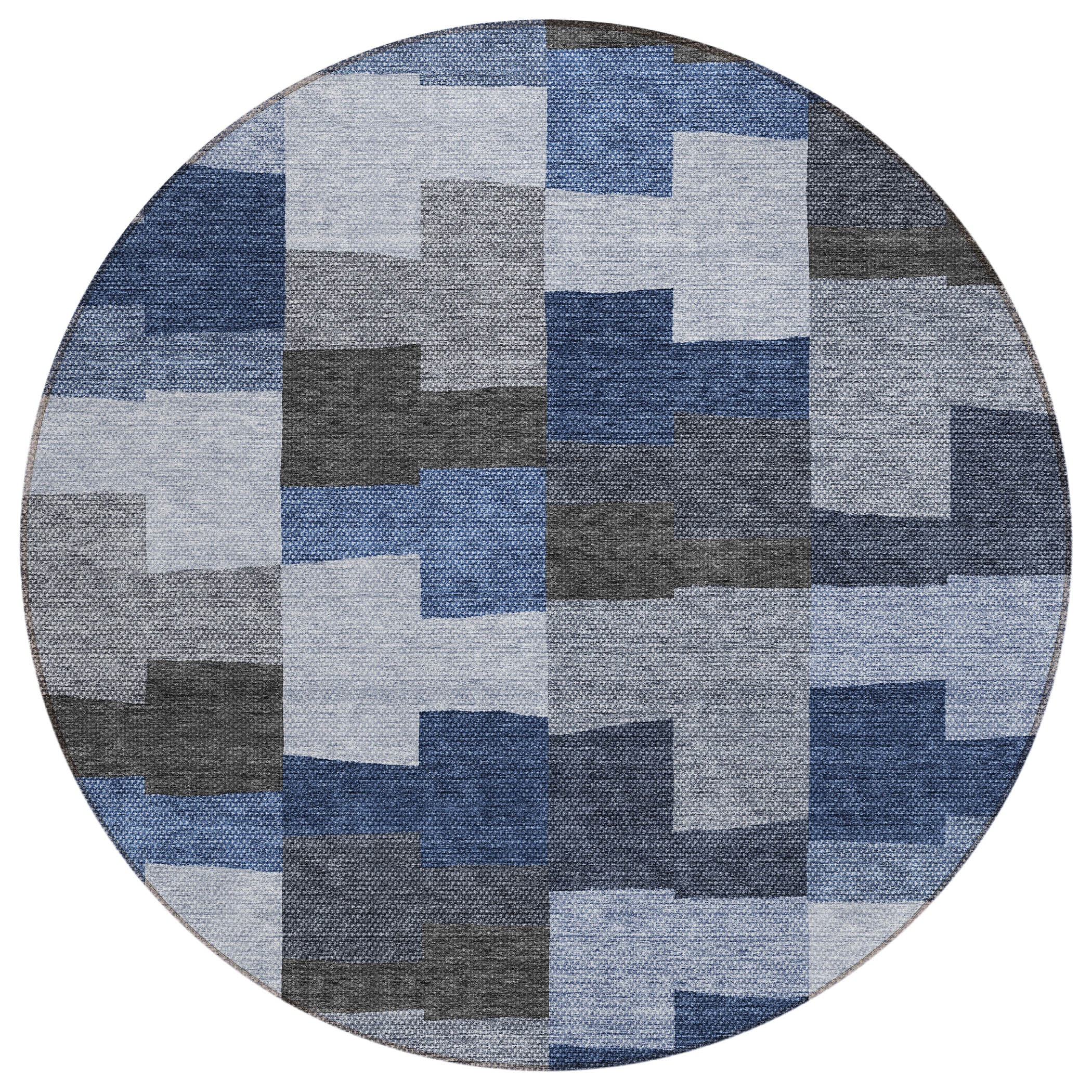 Addison Rugs ACN659BU8RO Chantille ACN659BU 8 x 8 (ft) Polyester Blue Round Indoor/Outdoor Geometric Machine washable Area rug