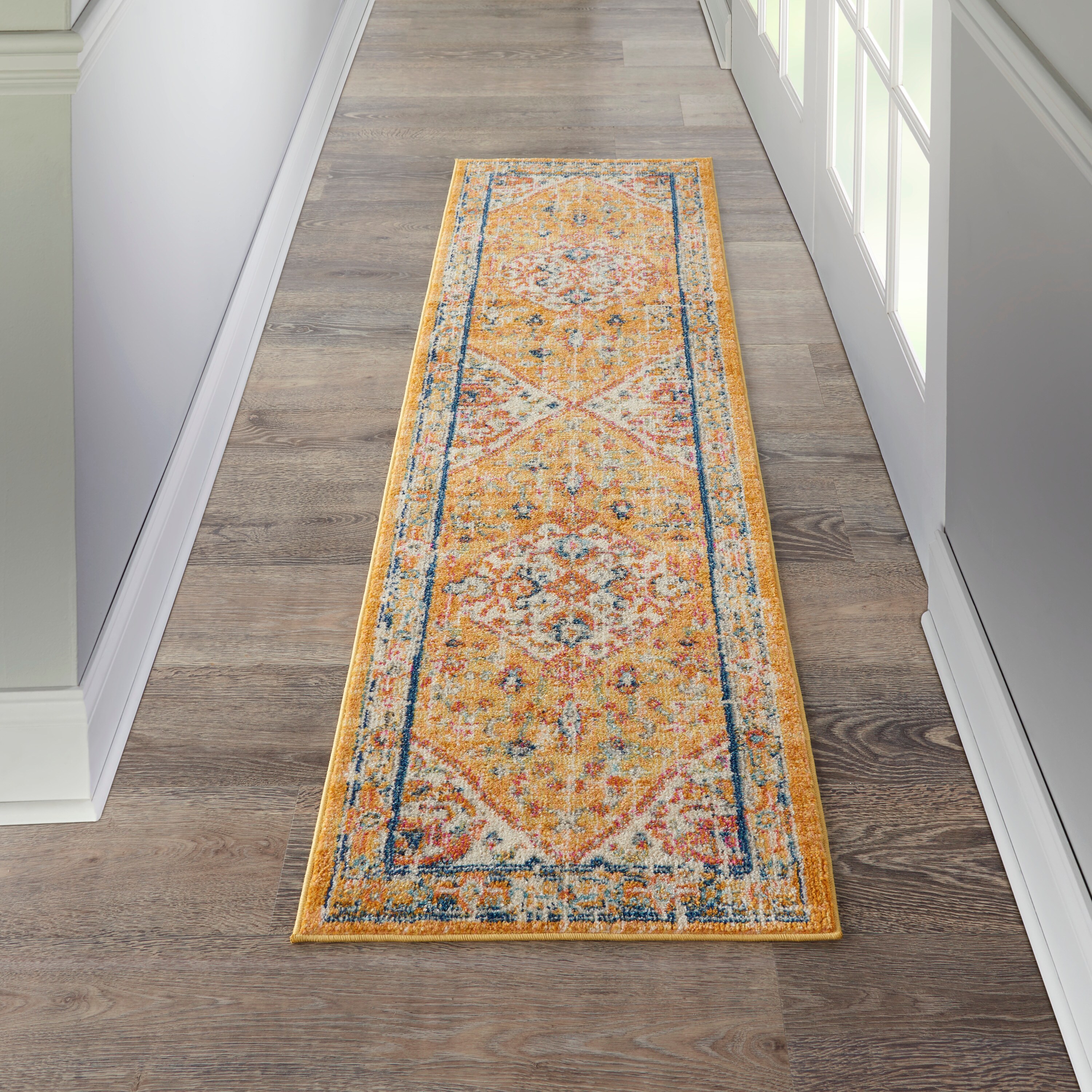 Nourison 99446735102 Passion 2 x 7 (ft) Loomed Polypropylene Ivory/yellow Rectangular Indoor Abstract Vintage Runner rug