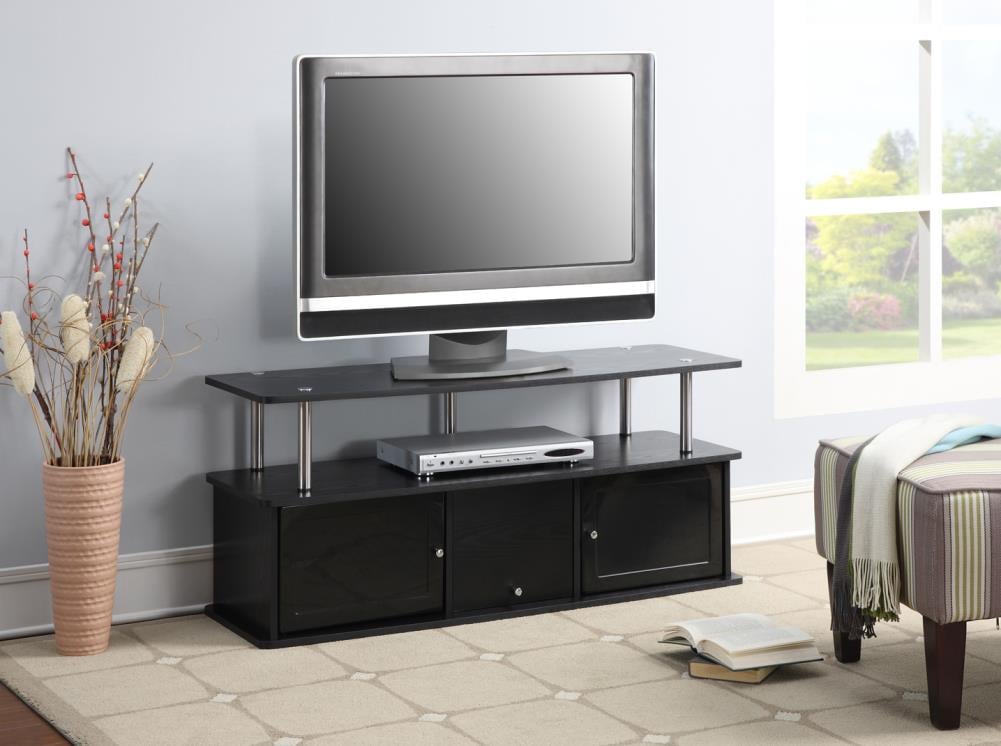 Black Particleboard TV Stand with Cabinets and Shelf, 48 Inch