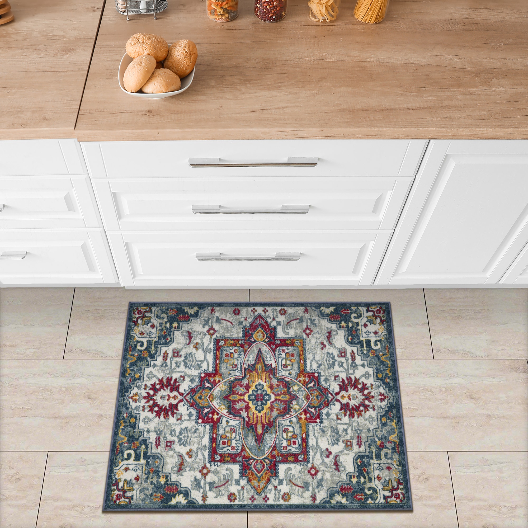 Ottomanson CLS7023-2X3 Classics 2 x 3 (ft) Loomed Nylon Blue Rectangular Indoor Medallion Oriental Area rug