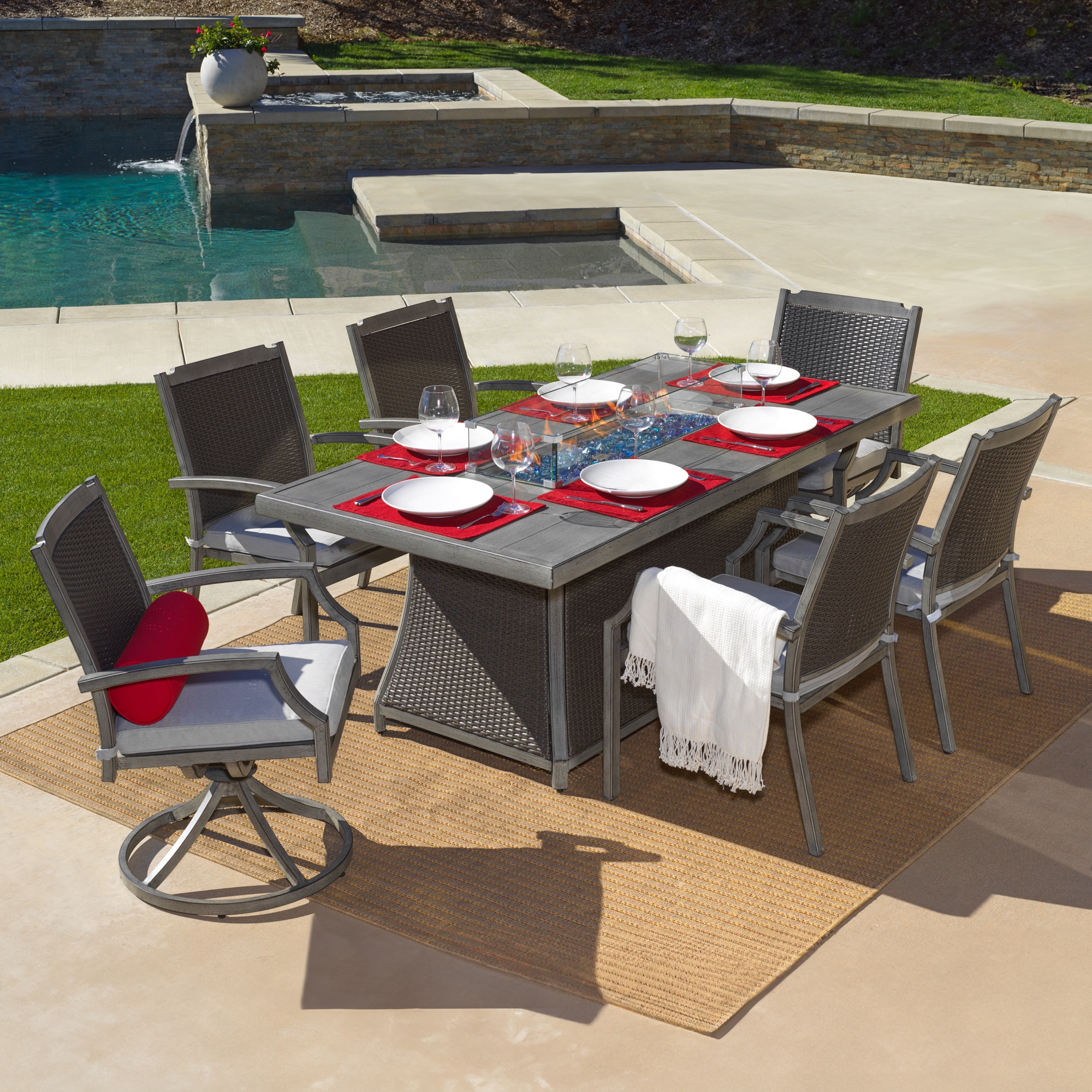 Kinger Home Isla 7-Piece Wicker Patio Conversation Set with Gray ...