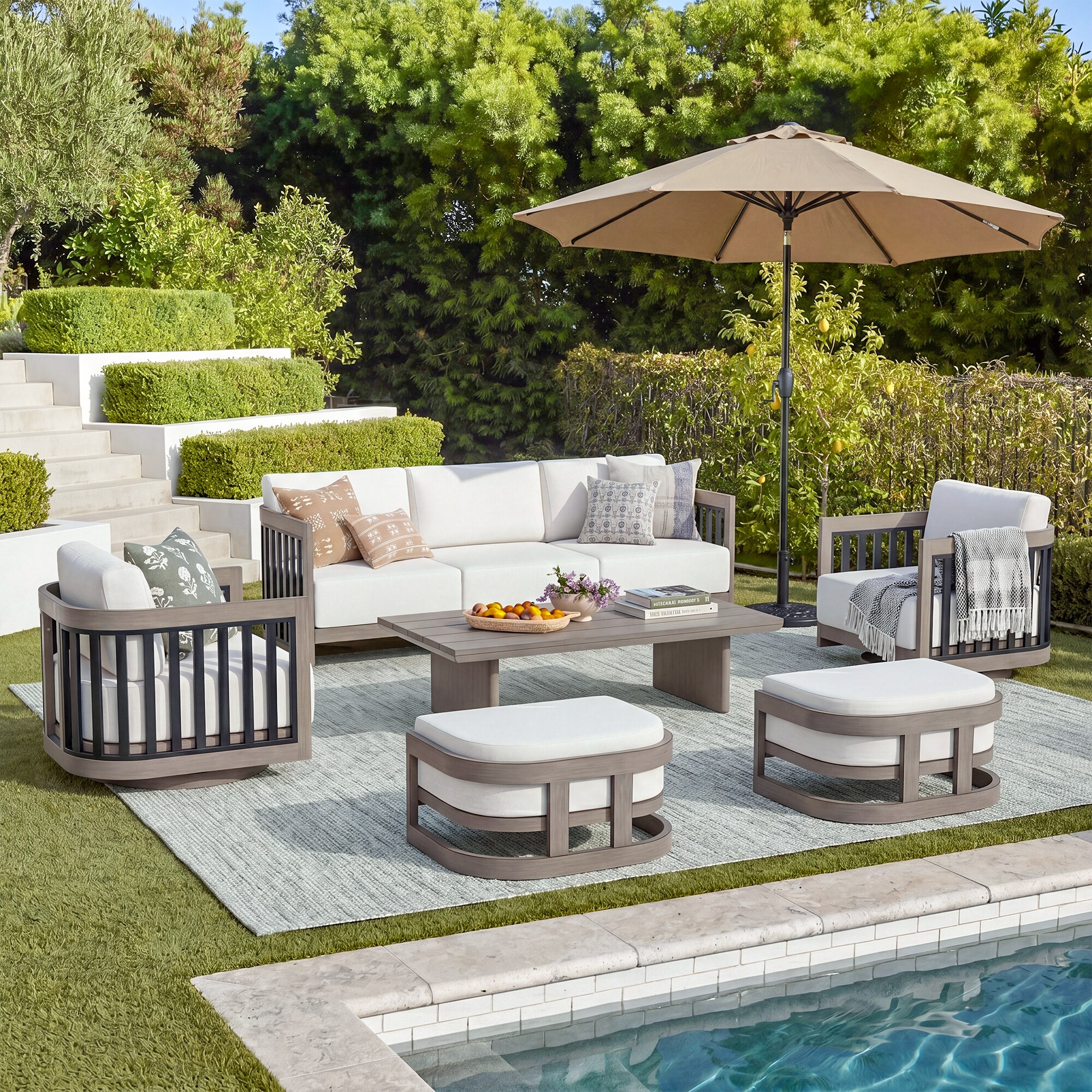 PEAK HOME FURNISHINGS Sereno 6 -Piece Patio Sofa Conversation Set with Beige Olefin Cushions