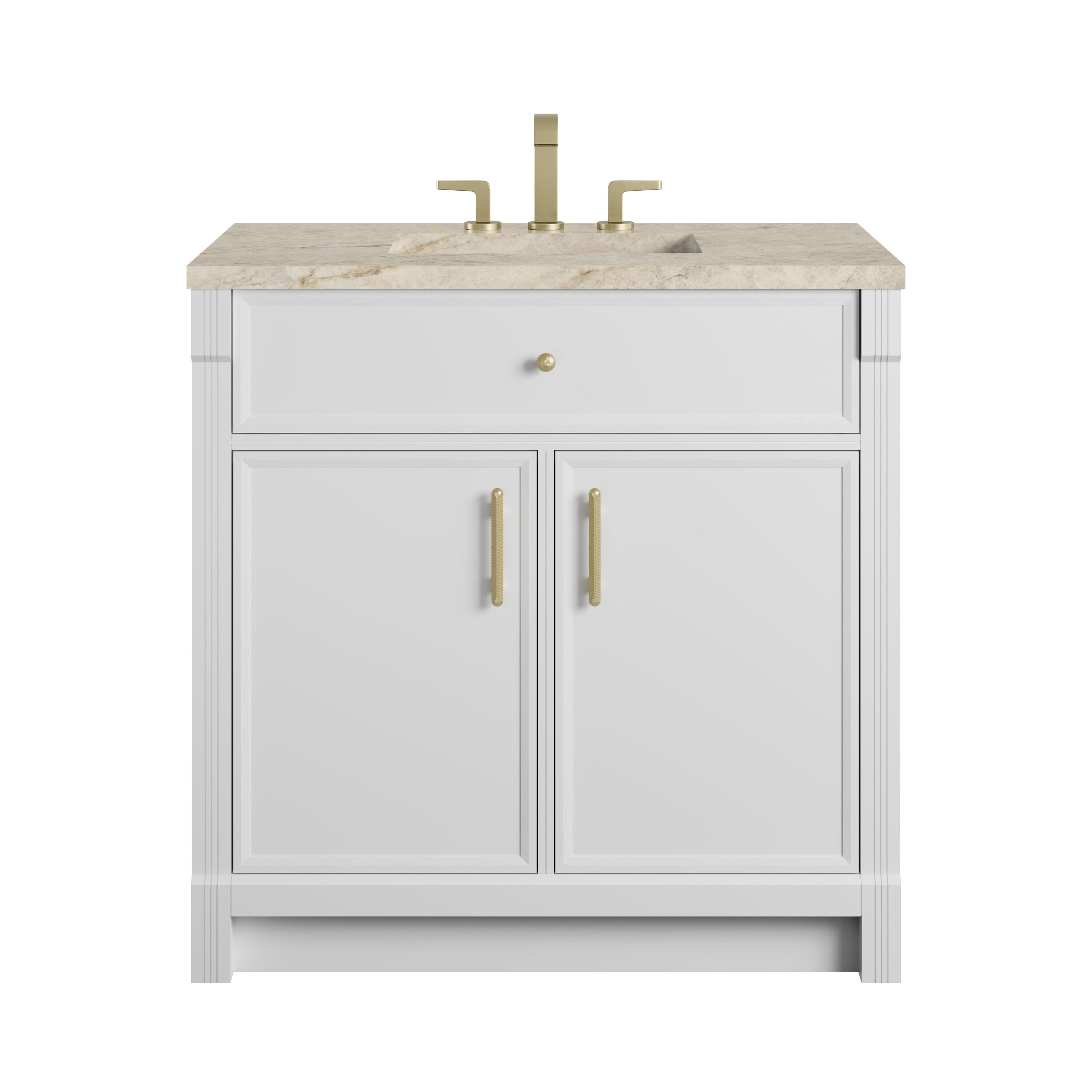 James Martin Vanities Bellshire 36-in Bright White Undermount Single Sink Bathroom Vanity with Tajnar Quartz Top