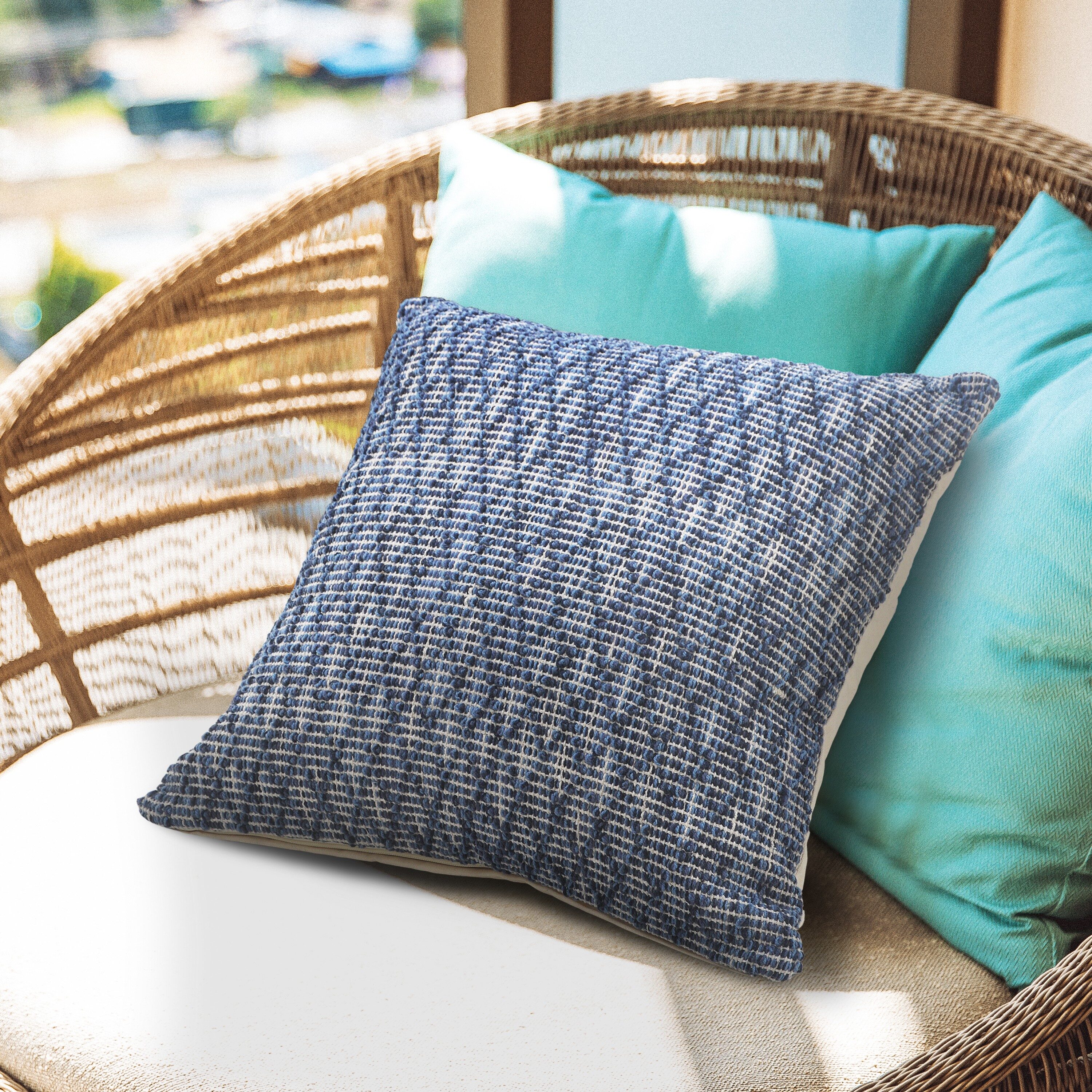Modern Traditional 20" Square Blue Diamond Geometric Throw Pillow