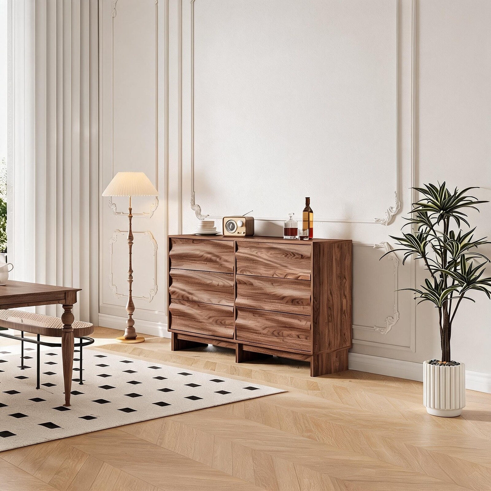 Horizons Prime 59 inch Walnut Finish Chest of Drawers with Wave Grain ...