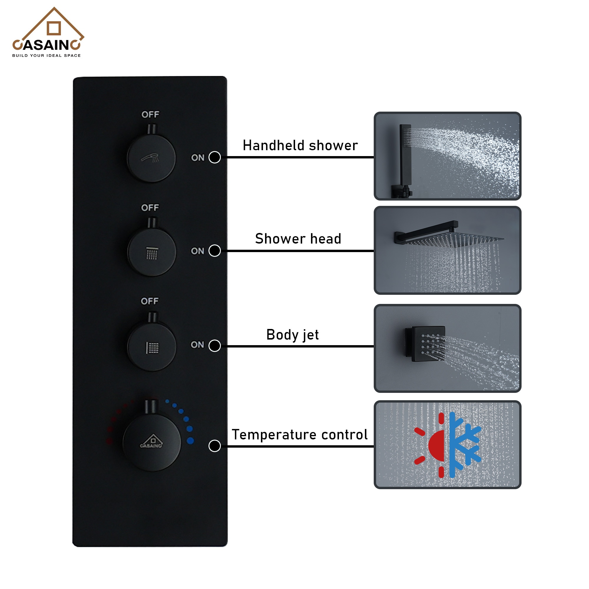 CASAINC CS6077-MB Showerhead-Bar-Panels - View #12