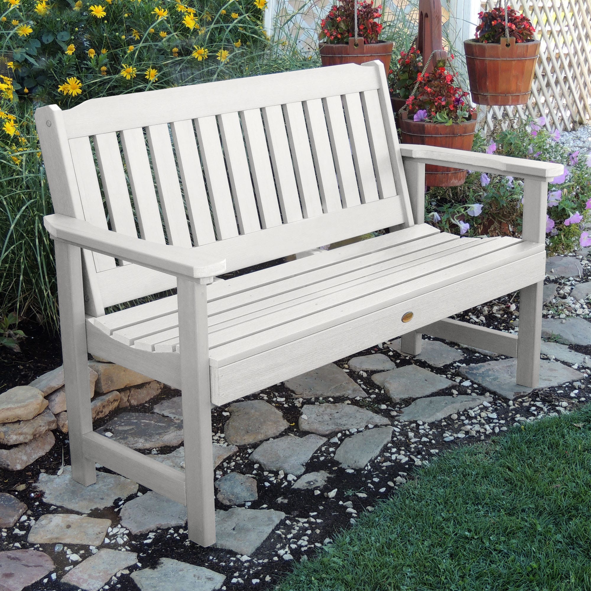 highwood AD-BENW1-WHE Lehigh 60-Inches W x 34-Inches H White Plastic Garden Bench