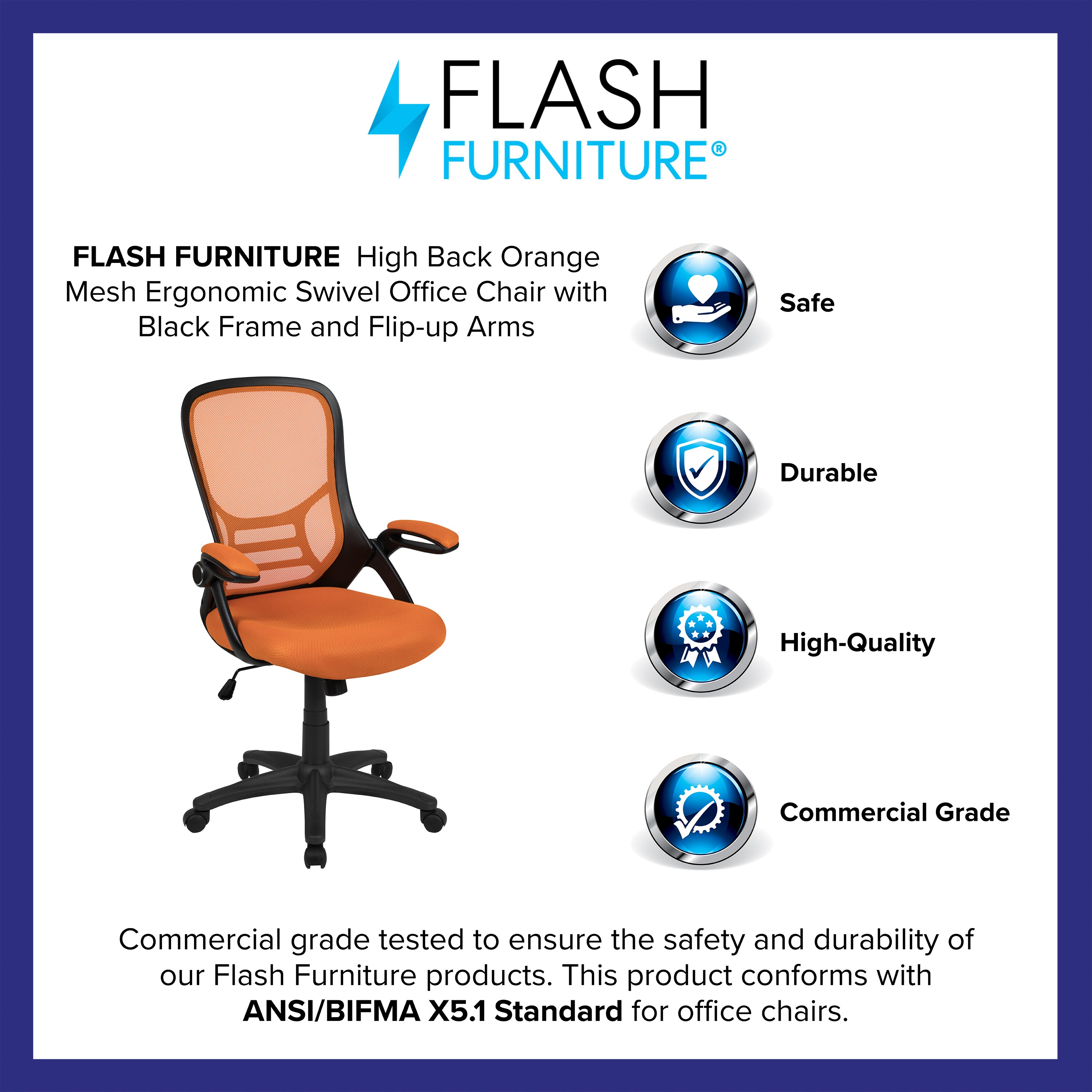 High Back Orange Mesh Ergonomic Swivel Office Chair with Adjustable Arms