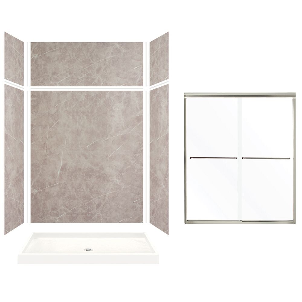 Transolid KSX603296-5475NC-42 Expressions Dover Stone 8-Piece 32-in x 60-in x 96-in Base/Wall/Door Rectangular Alcove Shower Kit (Center Drain) Drain Included