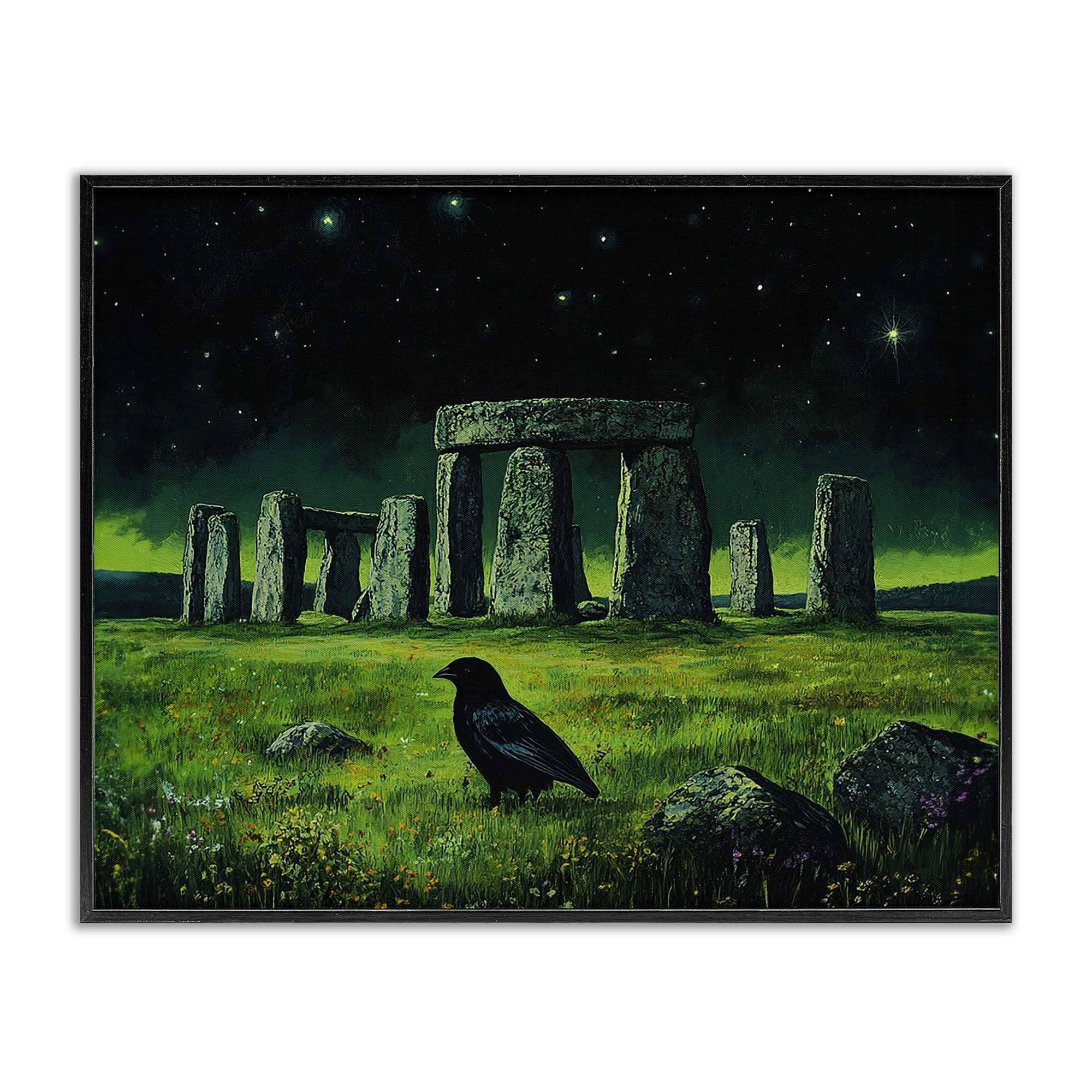 Stupell Industries BT-281-FR-24X30 Crow and Stonehenge at Night Black Framed Giclee Art By Tom Crehan 30 x 24