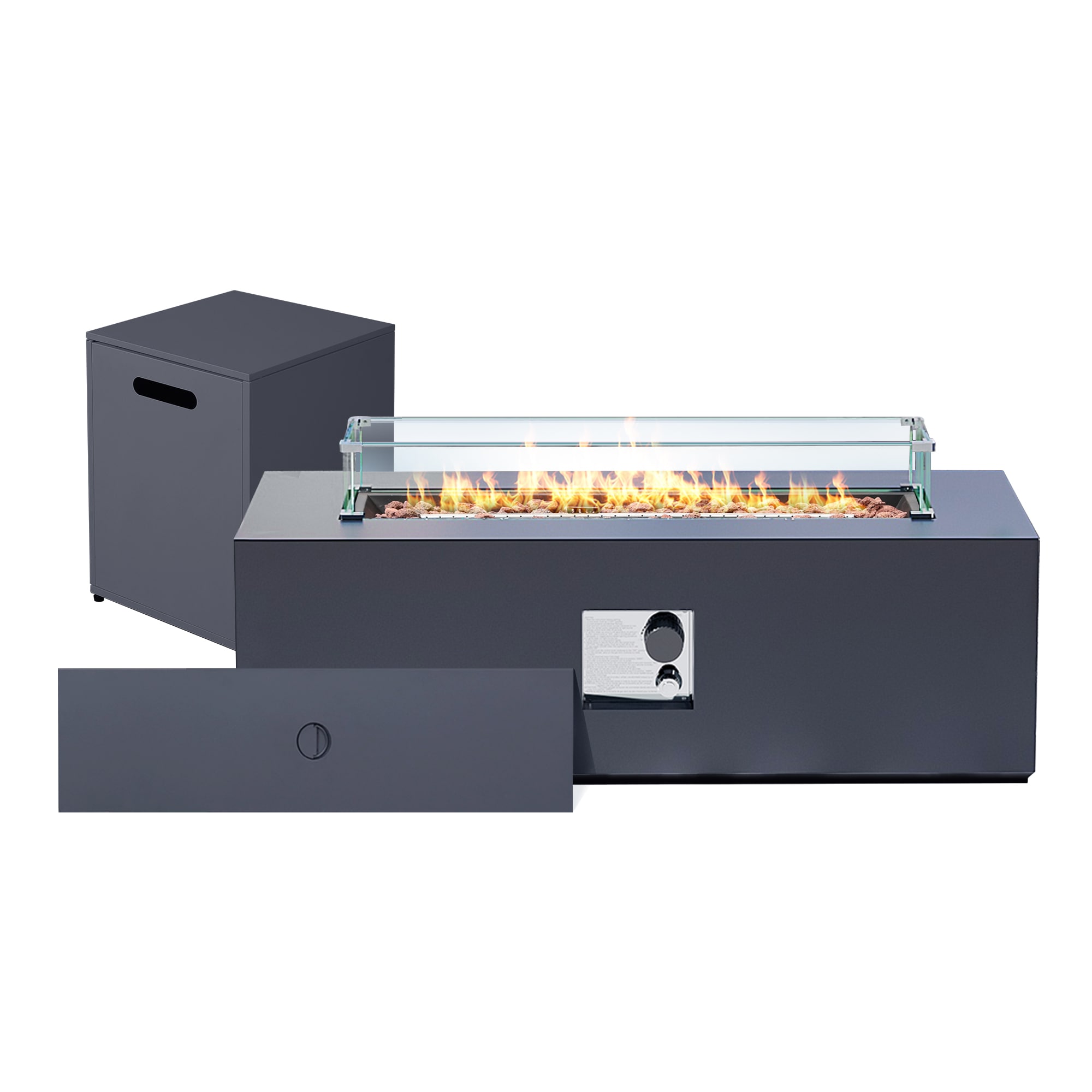Patio Watcher LS-42T-FX-DG-WB 42-in W Dark Gray Iron Rectangle Liquid propane Fire pit table