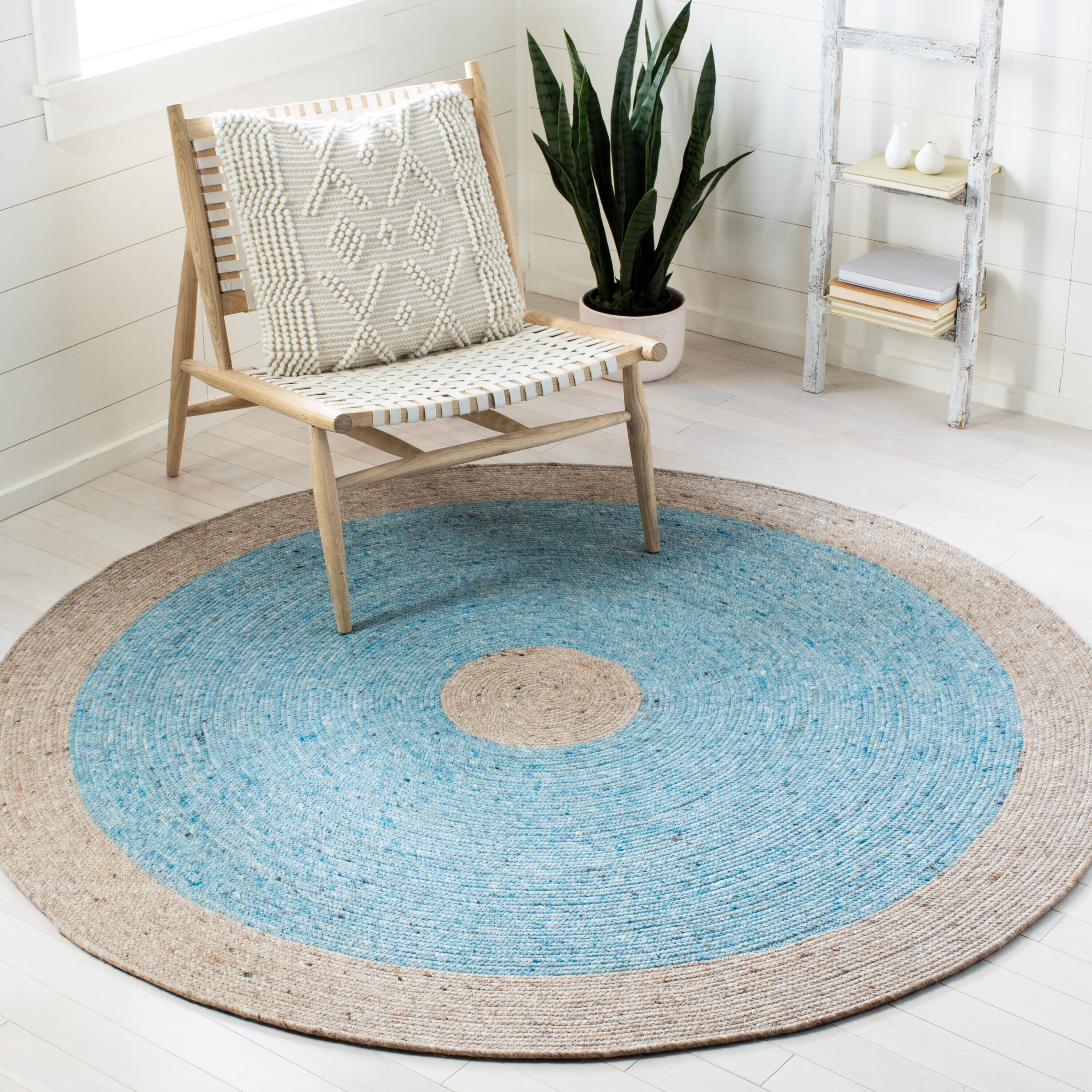  Braided 908 Blue/Beige Bohemian 5ft x 5ft Round Rug