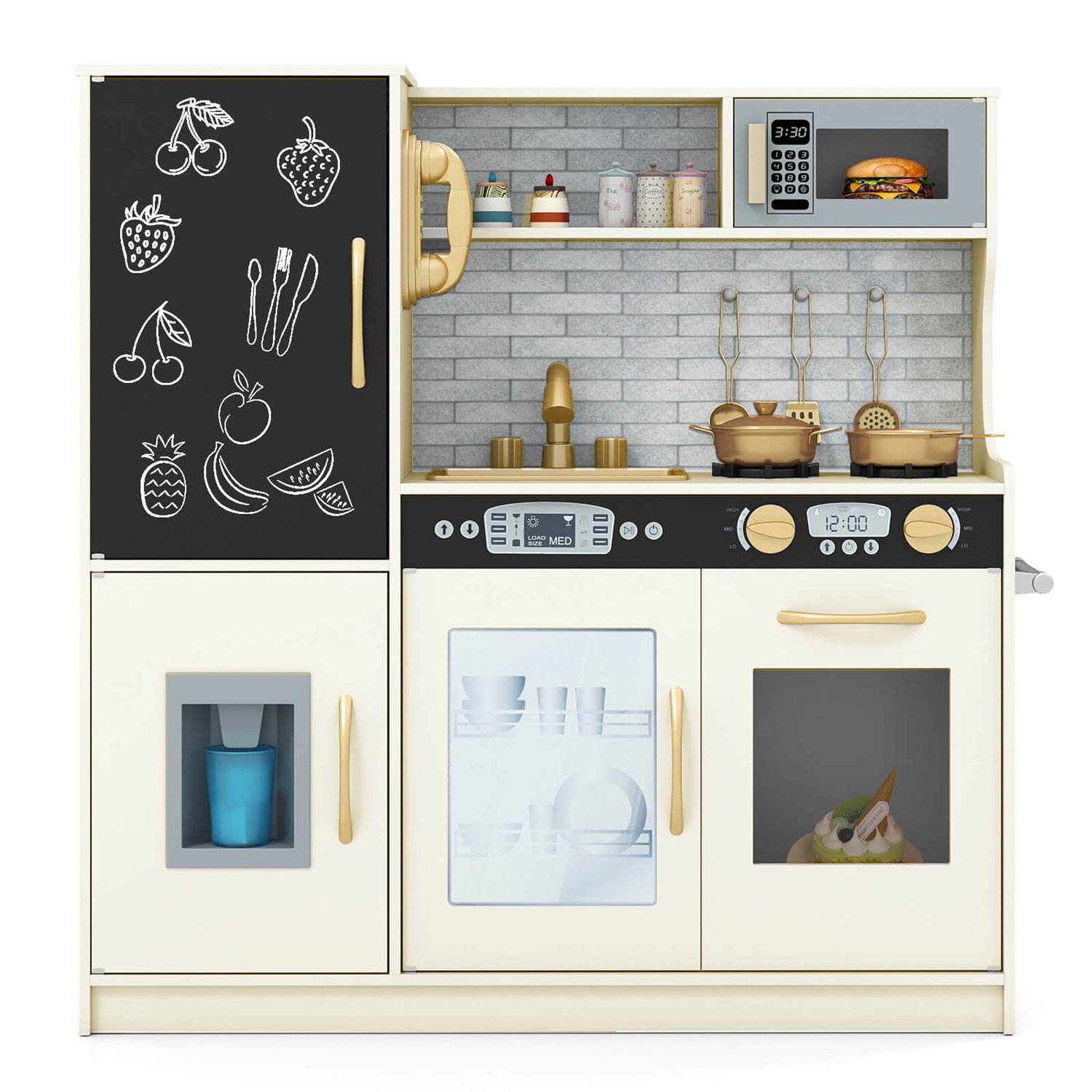 Costway - Kid’s Pretend Play Kitchen Toddler Kitchen Playset with Blackboard Gray