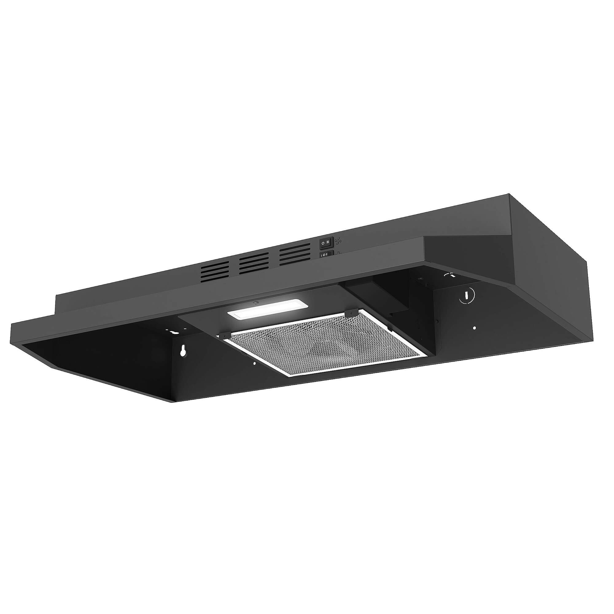 Tieasy 3976BK 30 inch Convertible 250-CFM Black Painted Under Cabinet Range Hood with Charcoal Filter