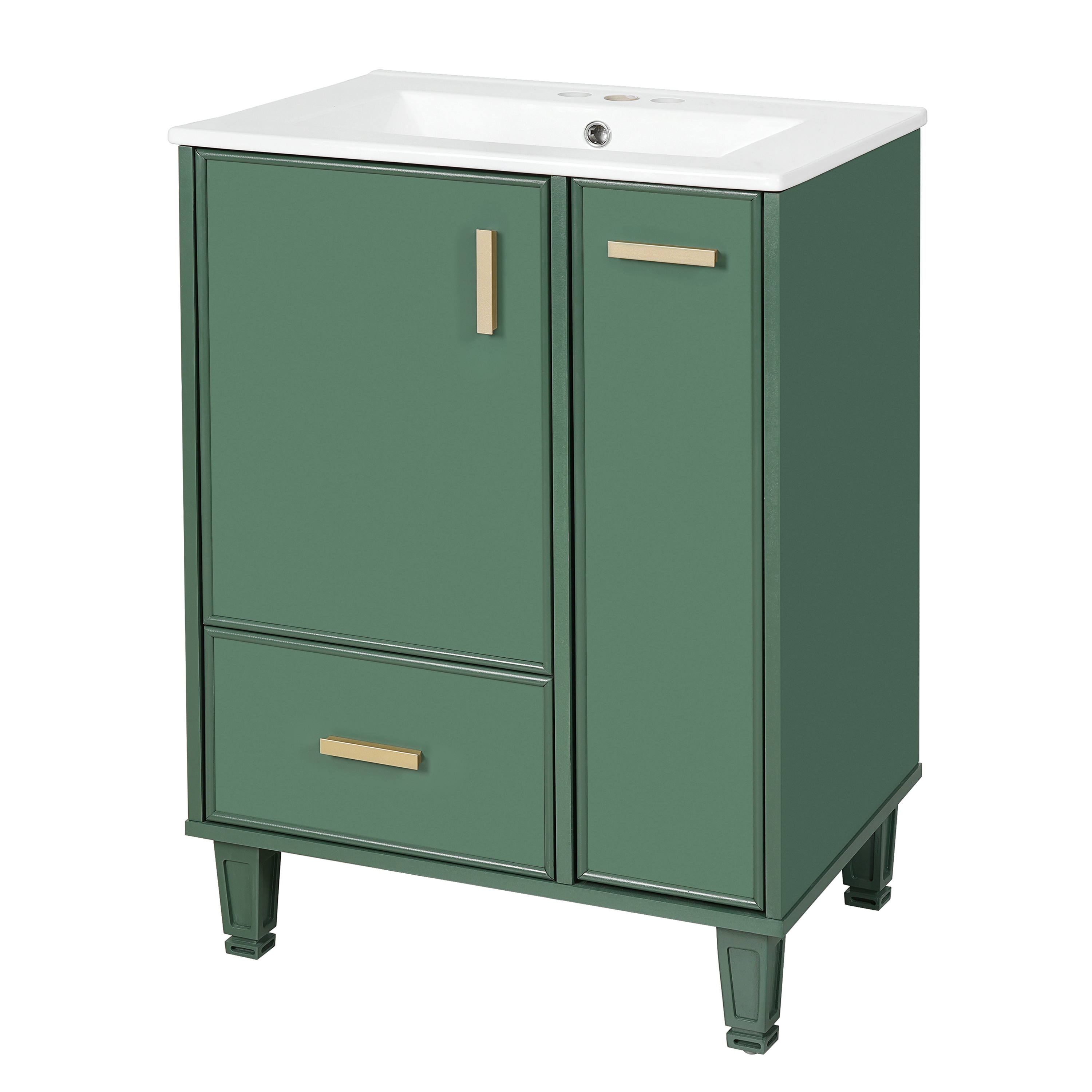 BEARSOLIM 24-in Bathroom Vanity with Ceramic Sink Solid Wood Frame Door Shelf Deep Drawer 2-Tier Pull-Out Basket