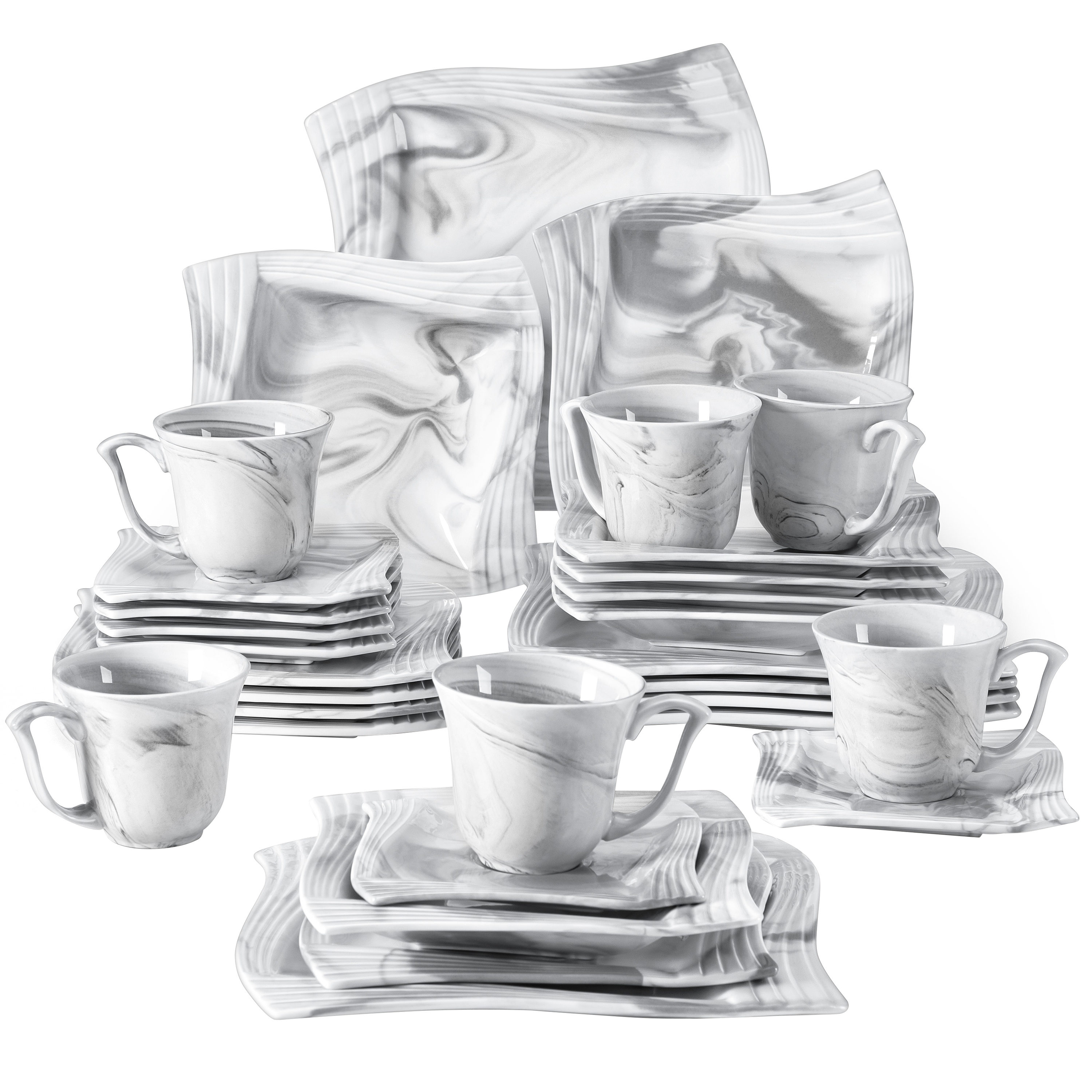 MALACASA Blance 16-Piece Bowls & Plates Set Porcelain Dinnerware Set Marble  Grey